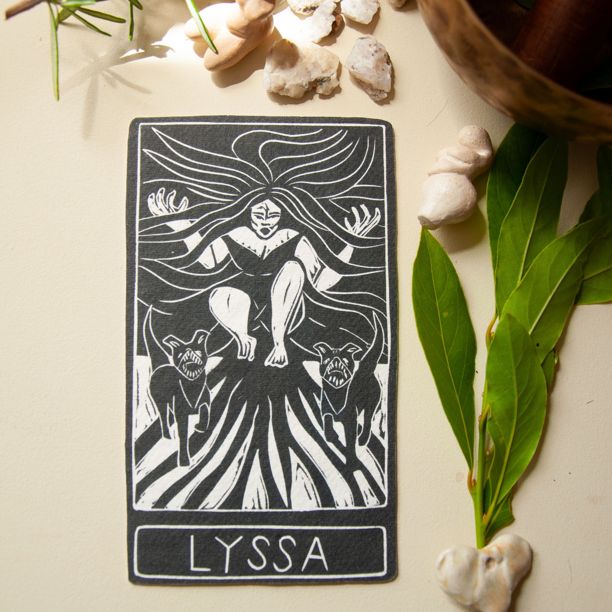 LYSSA ORACLE CARD | Handmade linocut design