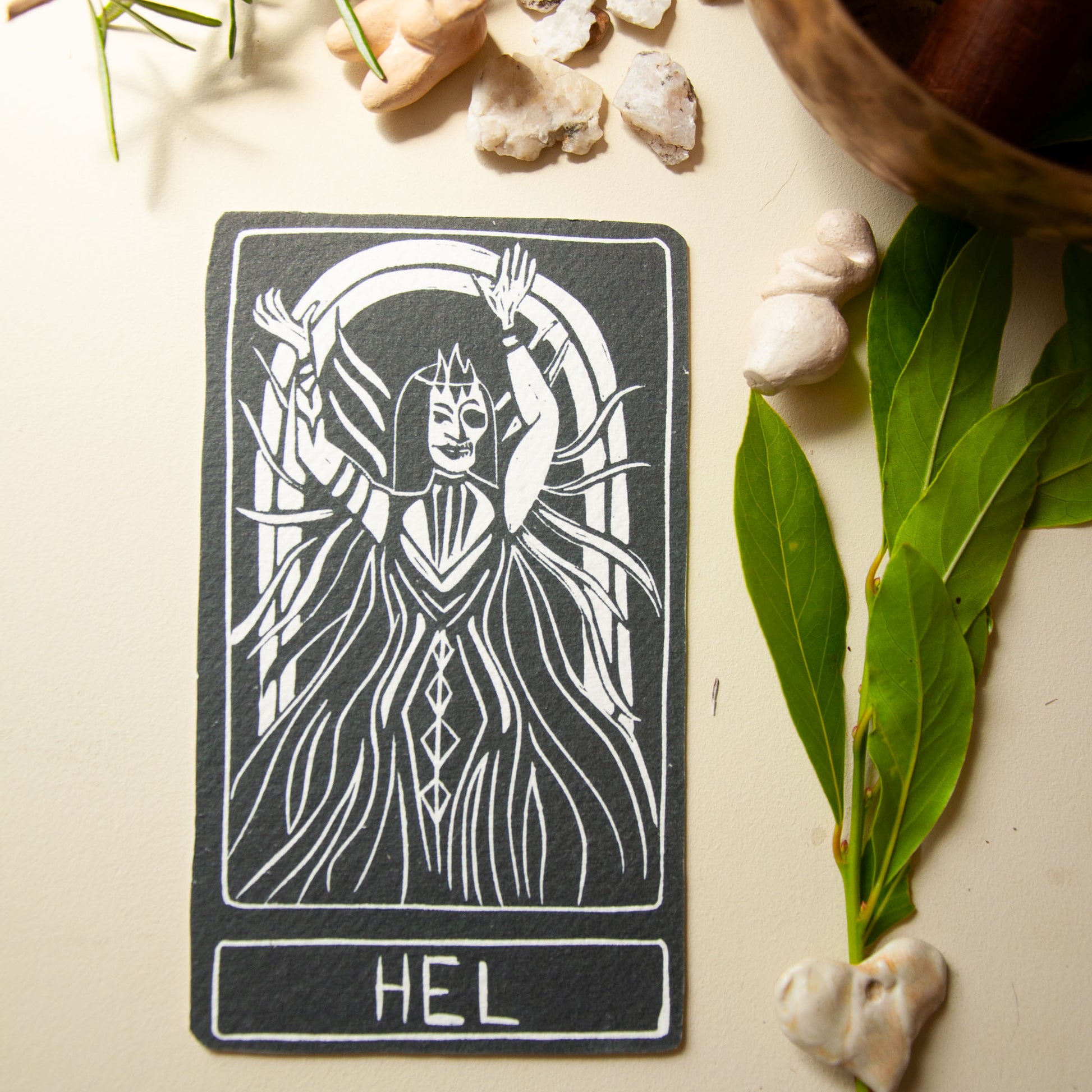 HEL ORACLE CARD | Handmade linocut design