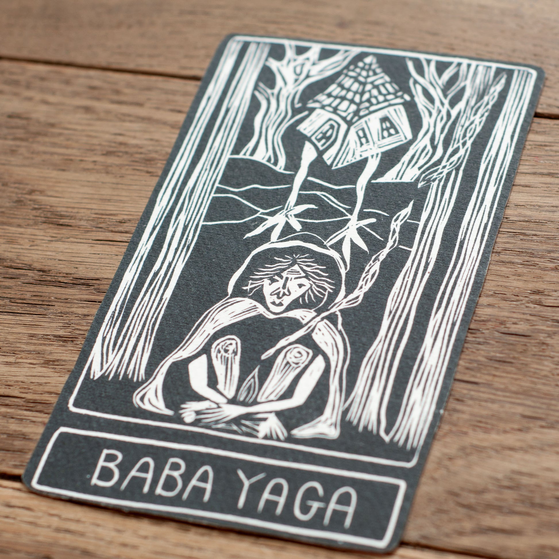 BABA YAGA ORACLE CARD | HANDMADE LINOCUT DESIGN