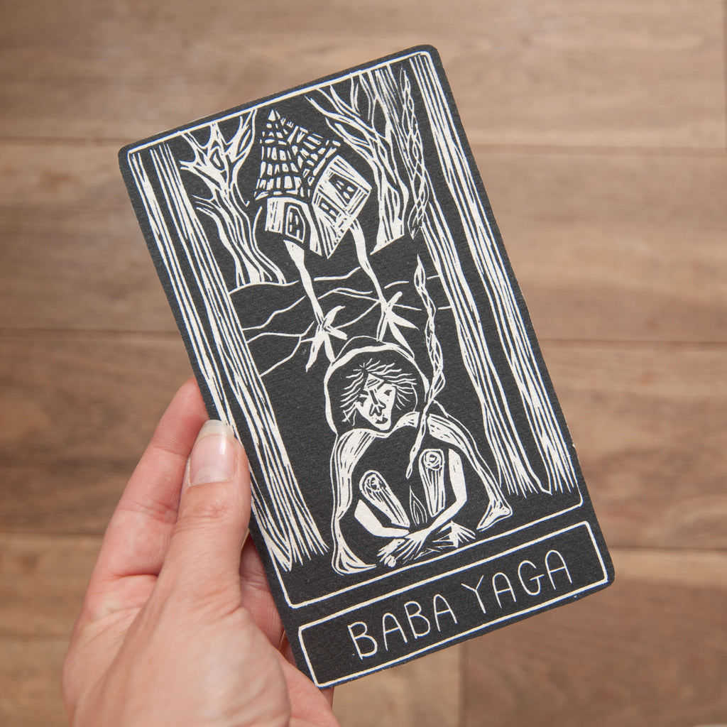 BABA YAGA ORACLE CARD | HANDMADE LINOCUT DESIGN