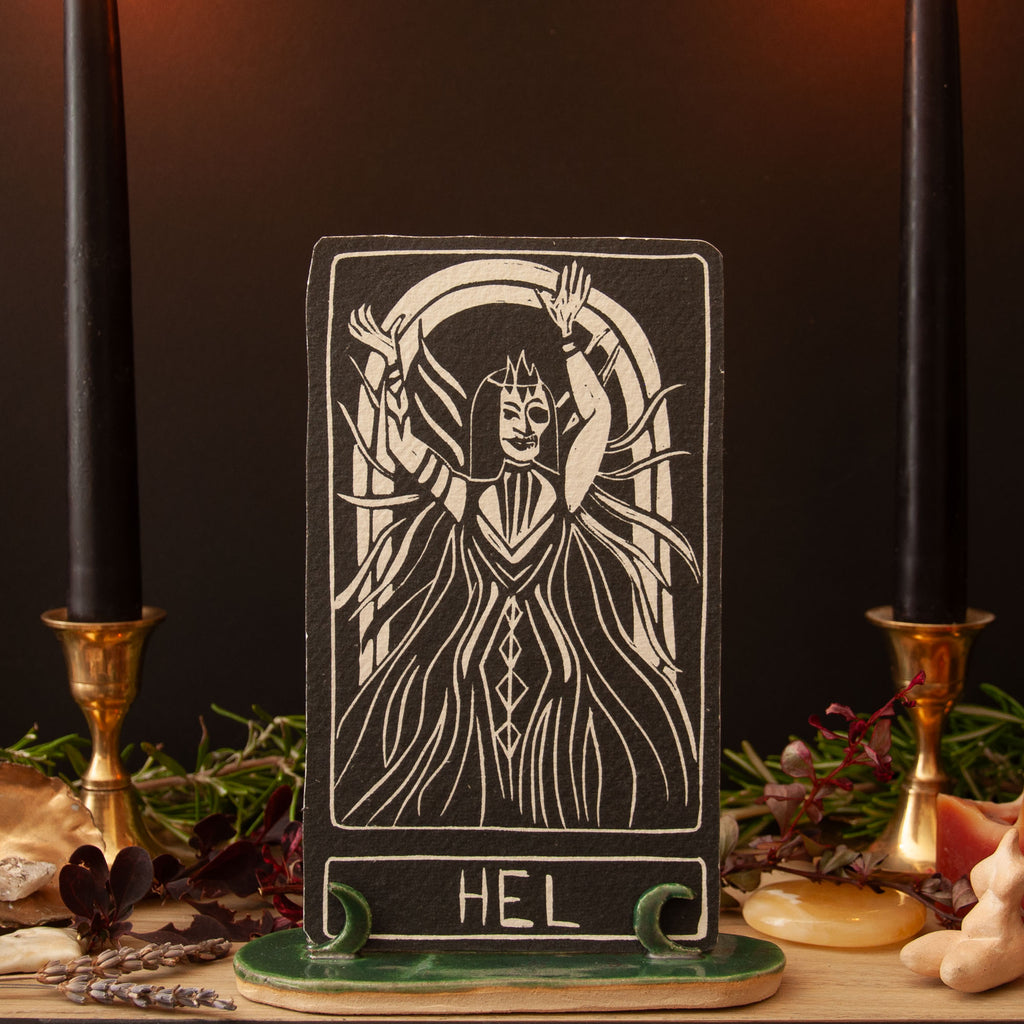 HEL  | GODDESS ALTAR CARD |  Handmade linocut design