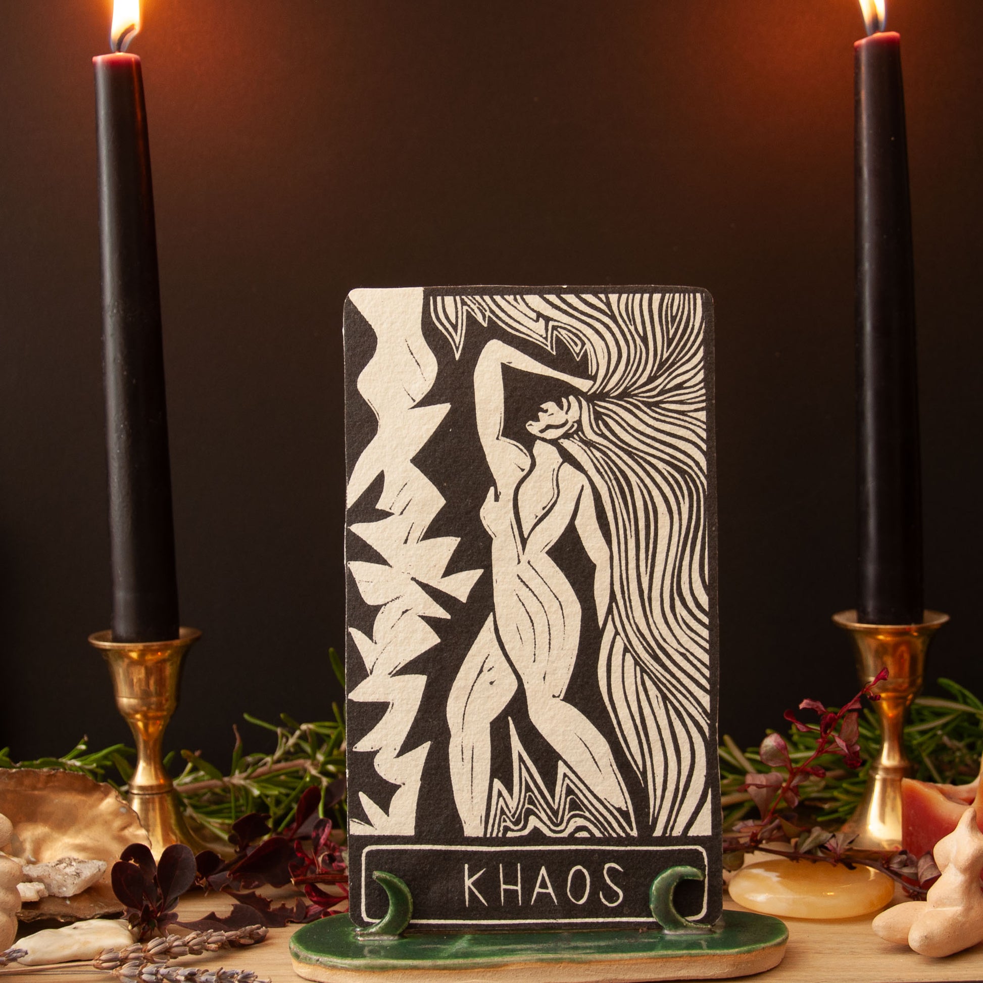 KHAOS ORACLE CARD | Handmade linocut design