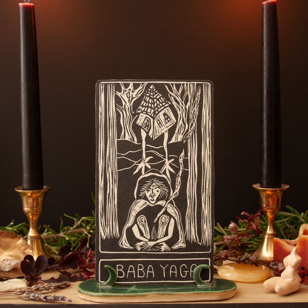 BABA YAGA ORACLE CARD | HANDMADE LINOCUT DESIGN