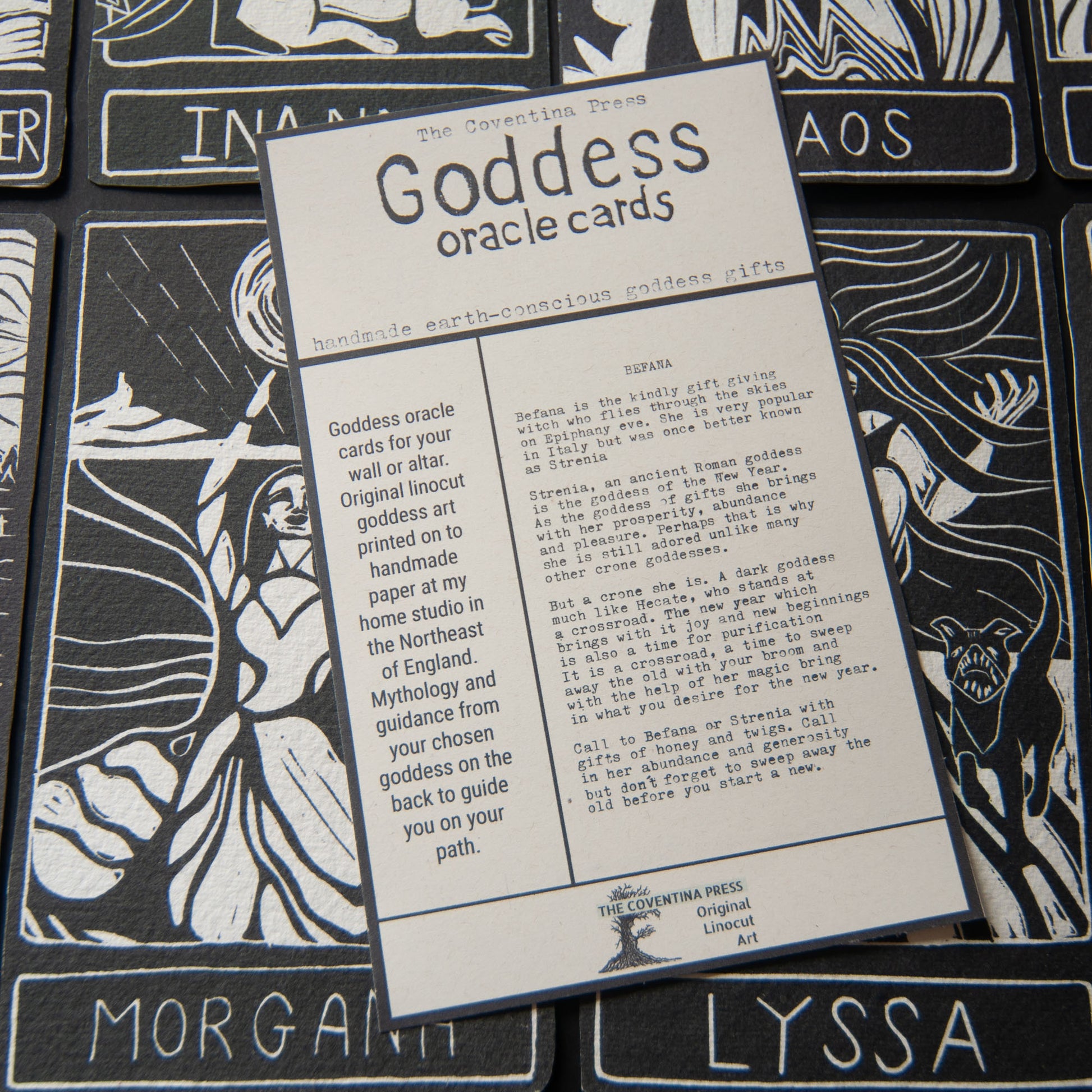 BEFANA ORACLE CARD | Handmade linocut design.