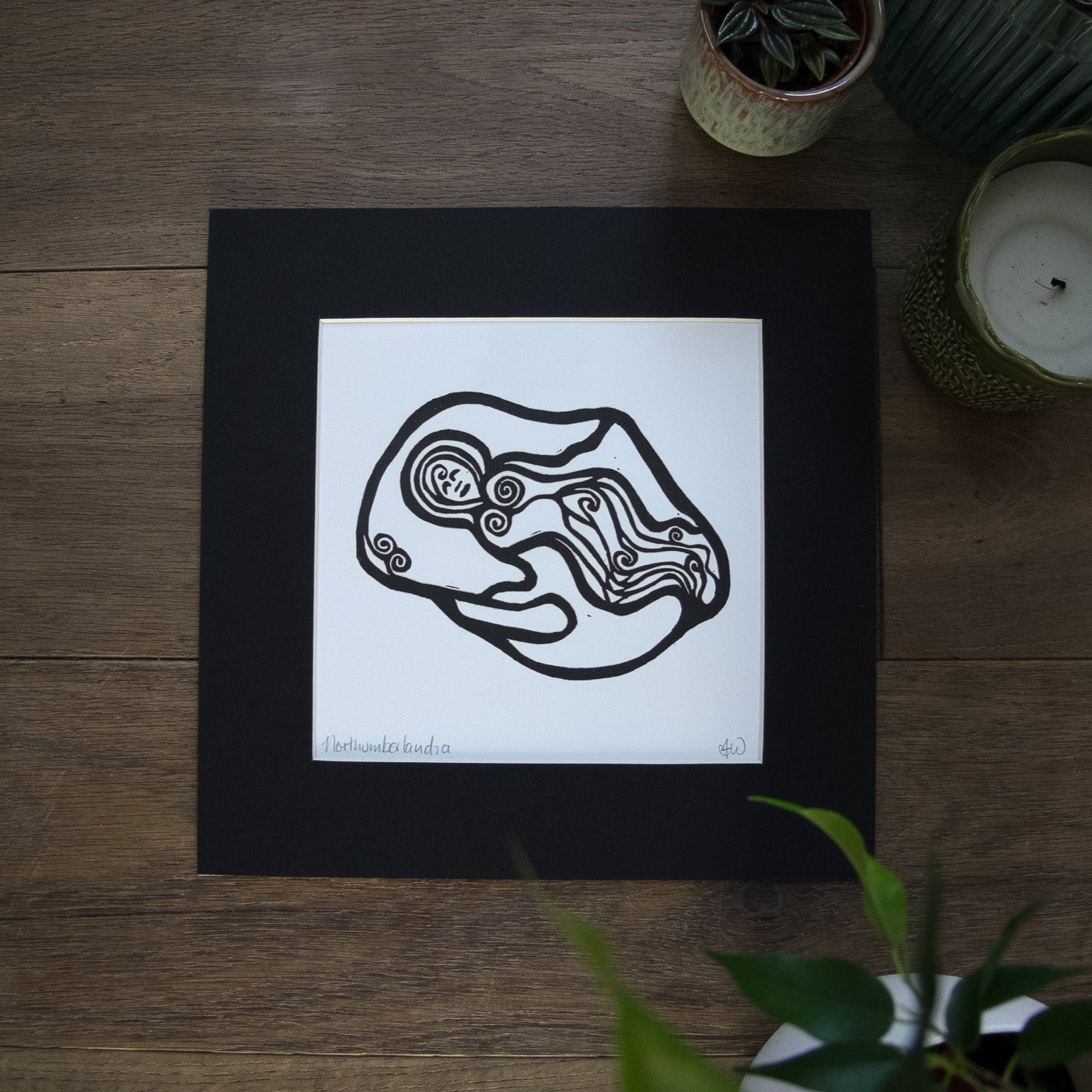 NORTHUMBERLANDIA | Original linocut print in black mount