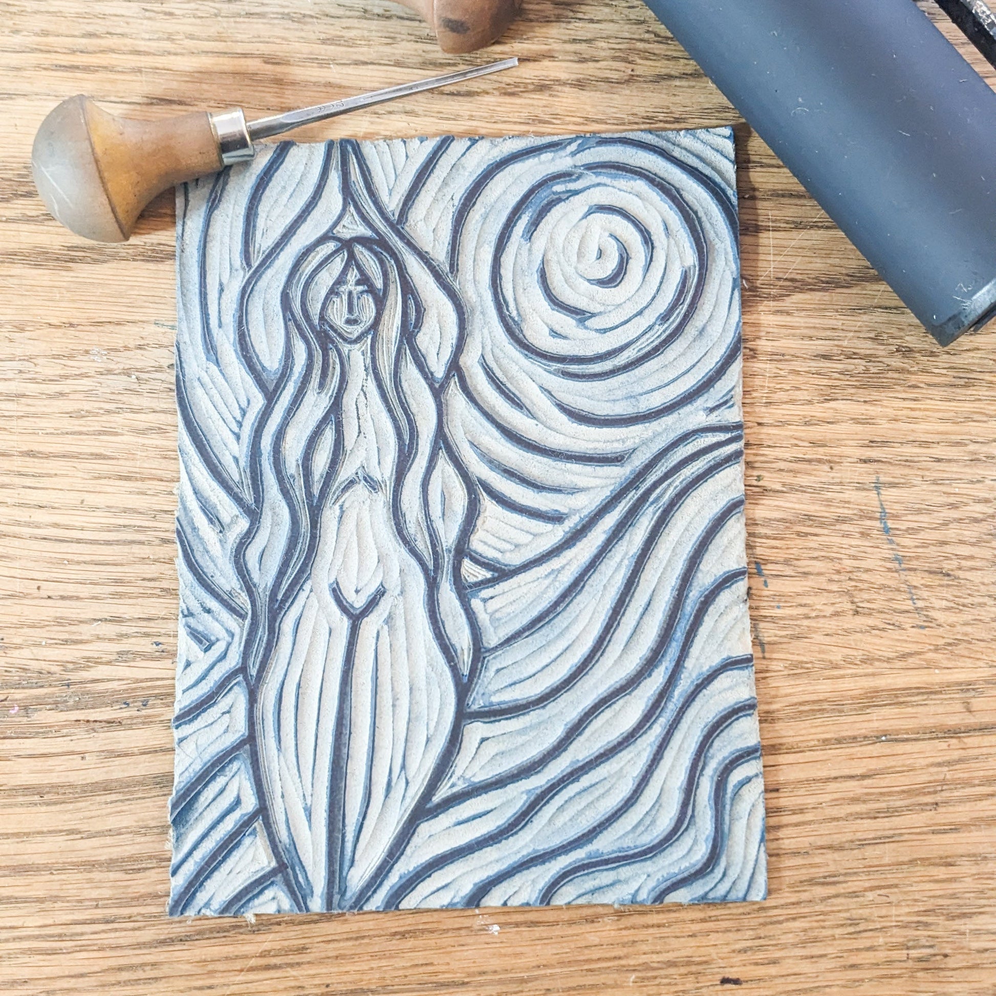 ACHELOIS | GREEK MOON GODDESS | Original linocut print image 5