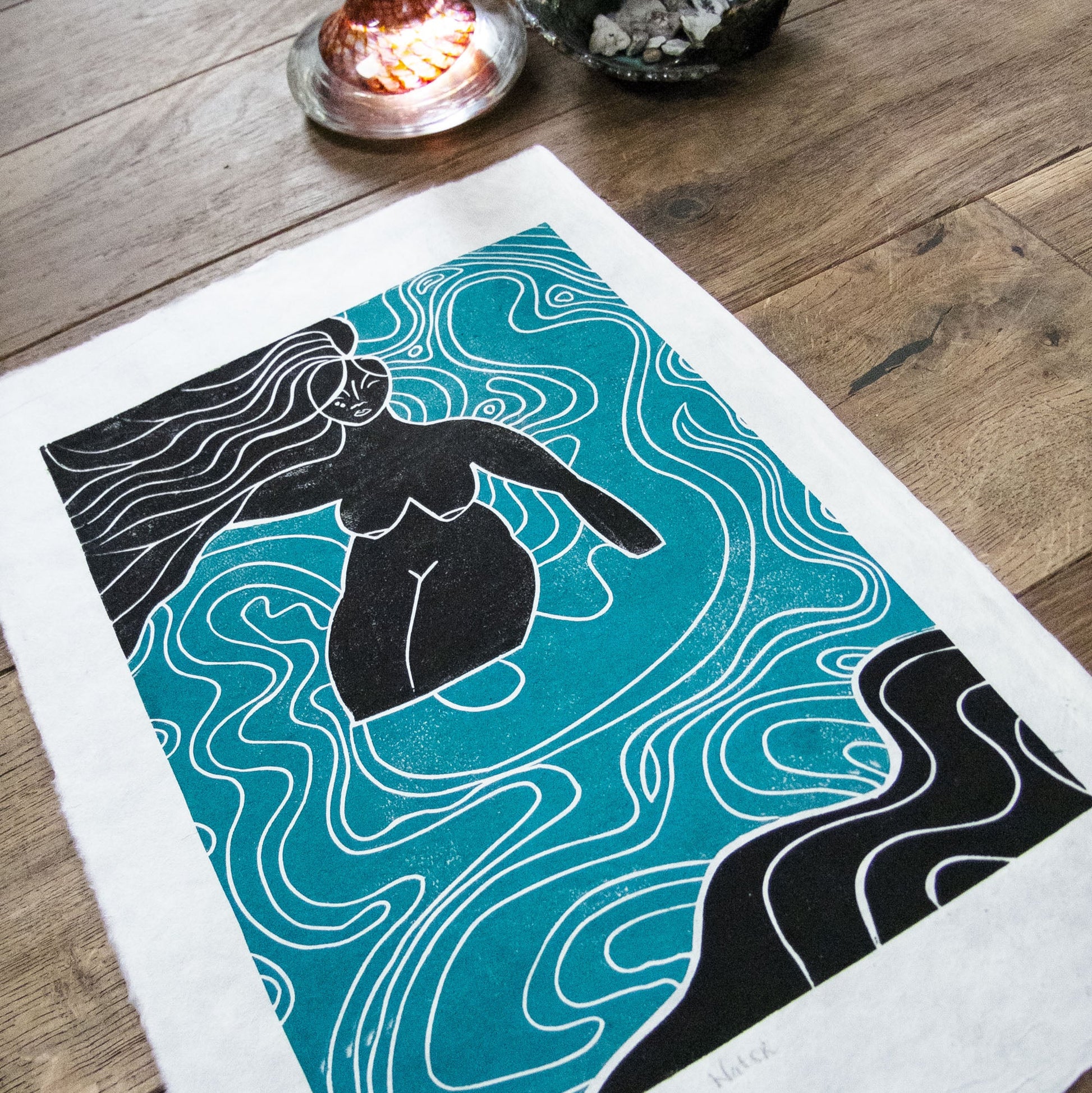 WATER SPIRIT GODDESS | ELEMENTAL | linocut print image 4
