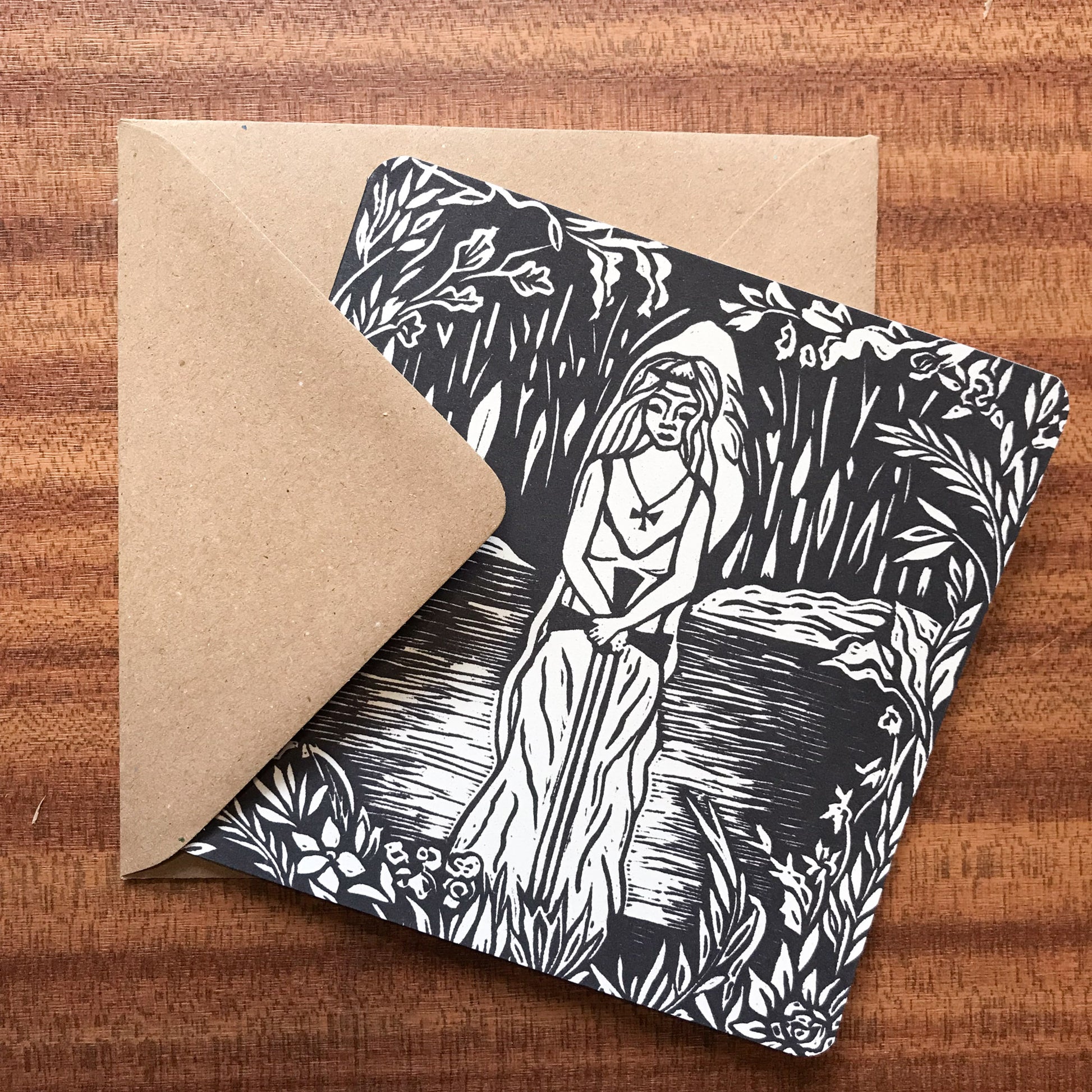 LADY OF THE LAKE | VIVIAN | Greeting card | Linocut design image 0