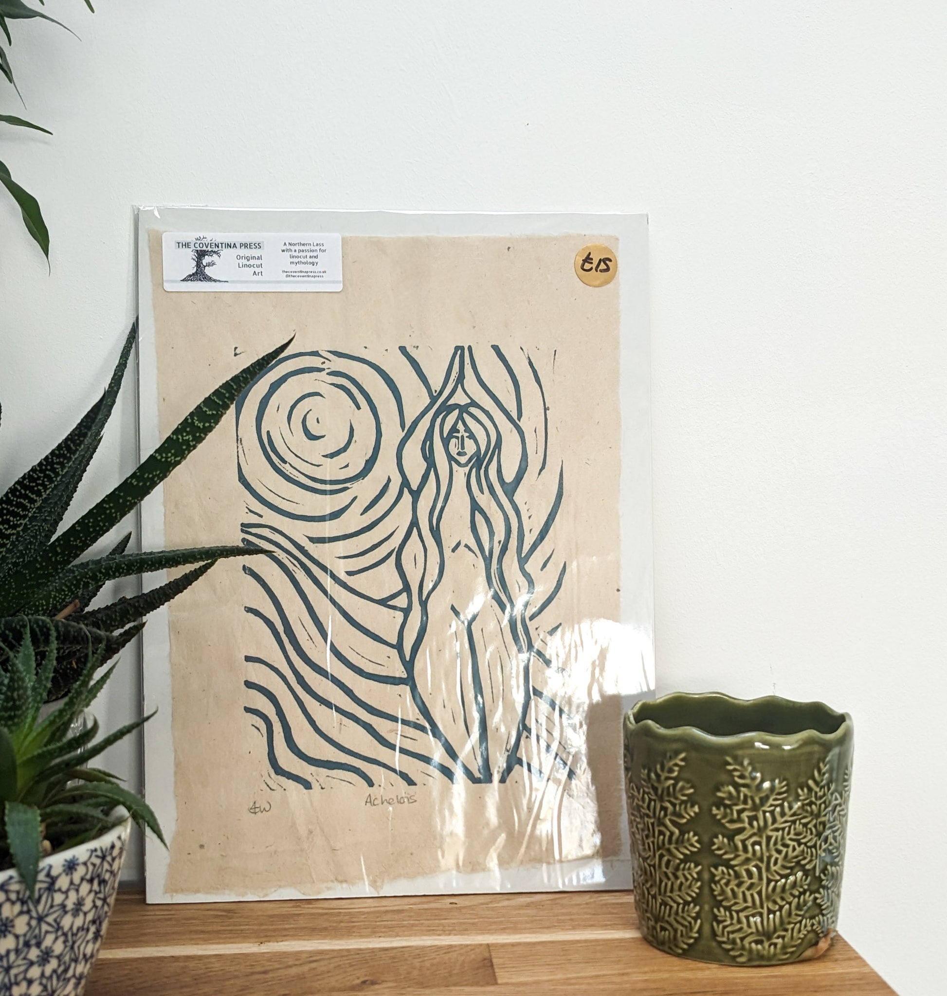 ACHELOIS | GREEK MOON GODDESS | Original linocut print image 2