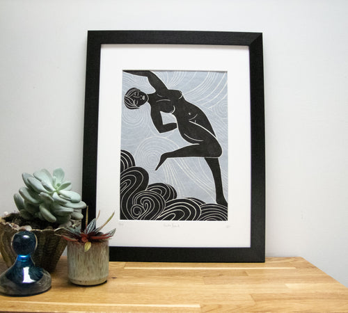 AIR SPIRIT GODDESS | ELEMENTAL | Original linocut print image 0