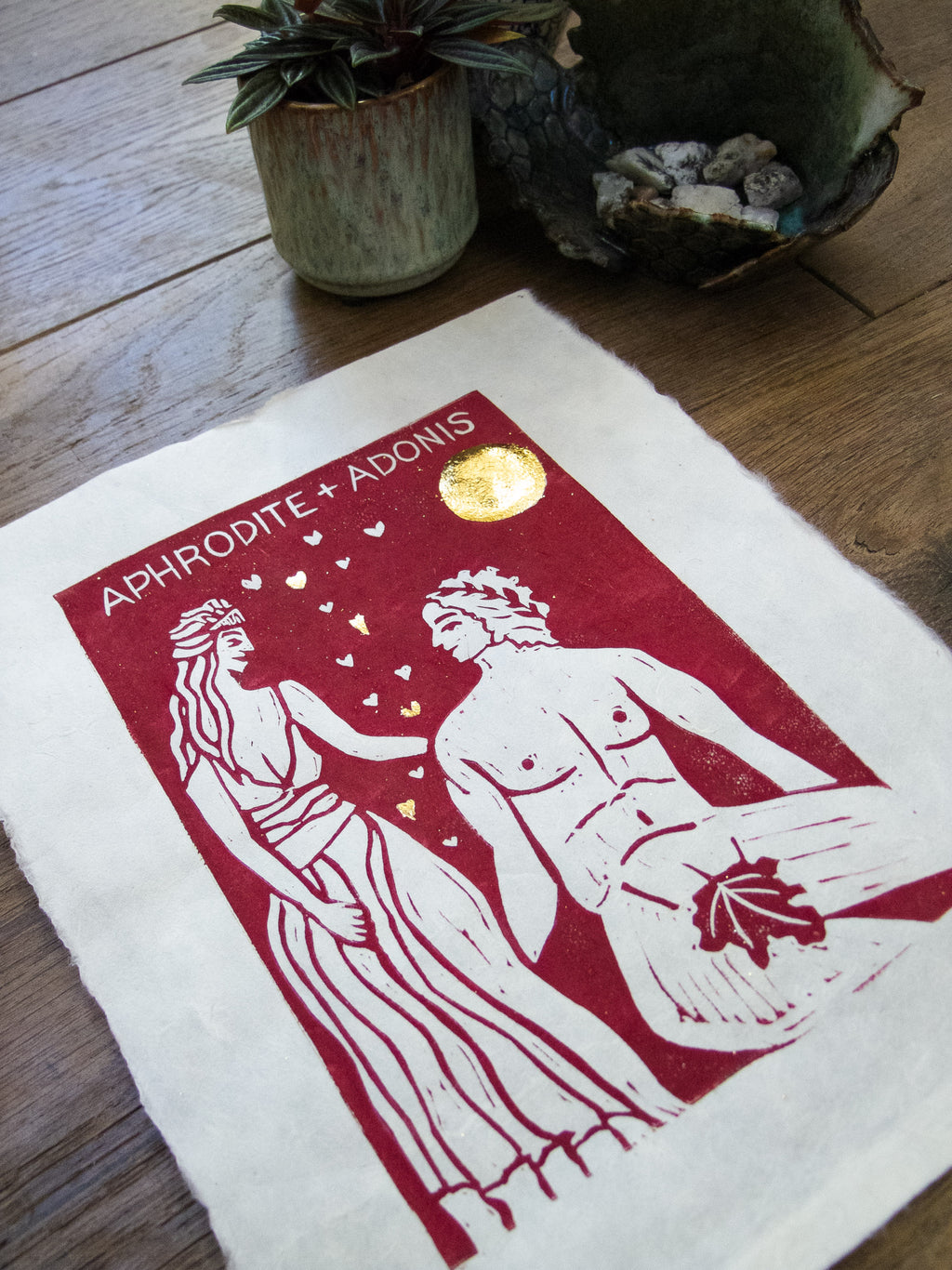 APHRODITE AND ADONIS | GREEK LOVERS |  Original linocut print image 6