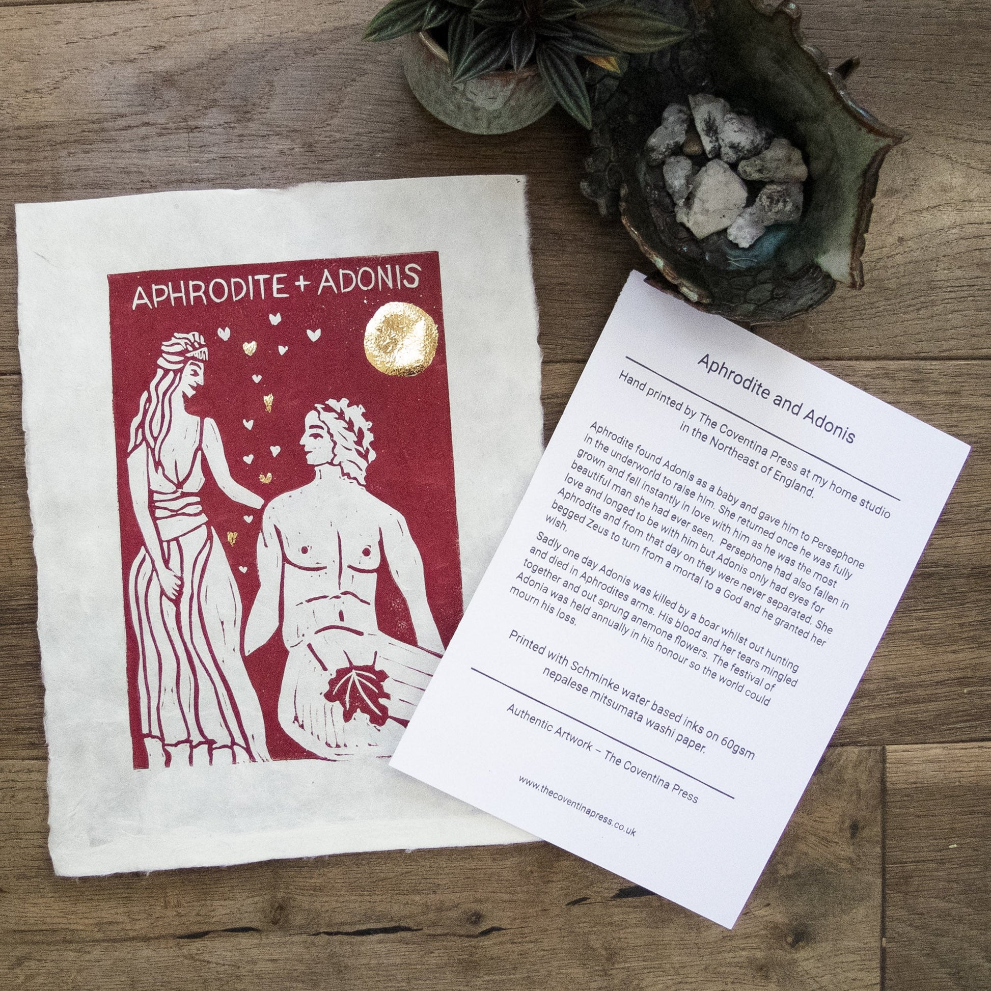 APHRODITE AND ADONIS | GREEK LOVERS |  Original linocut print image 2