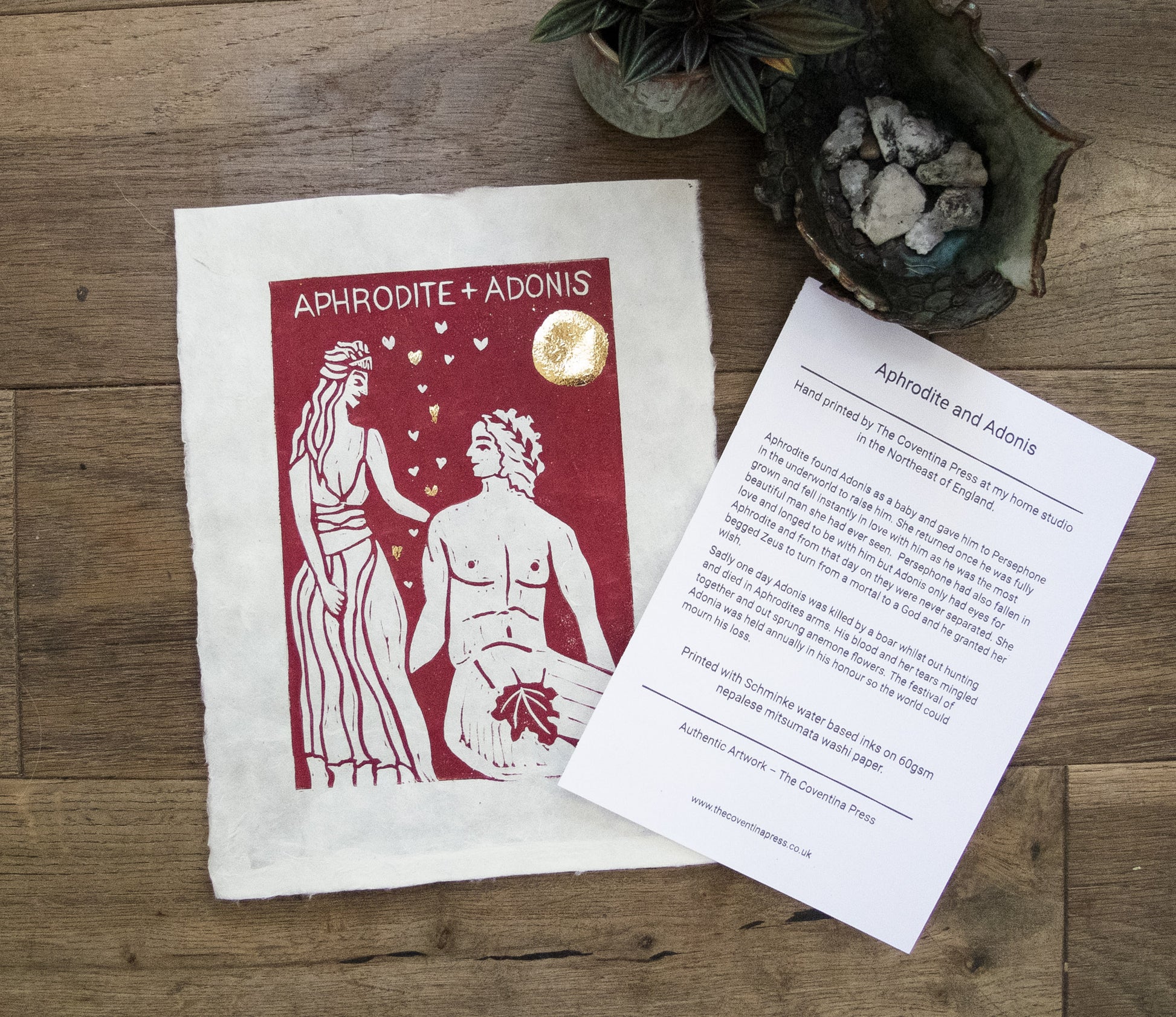 APHRODITE AND ADONIS | GREEK LOVERS |  Original linocut print image 2