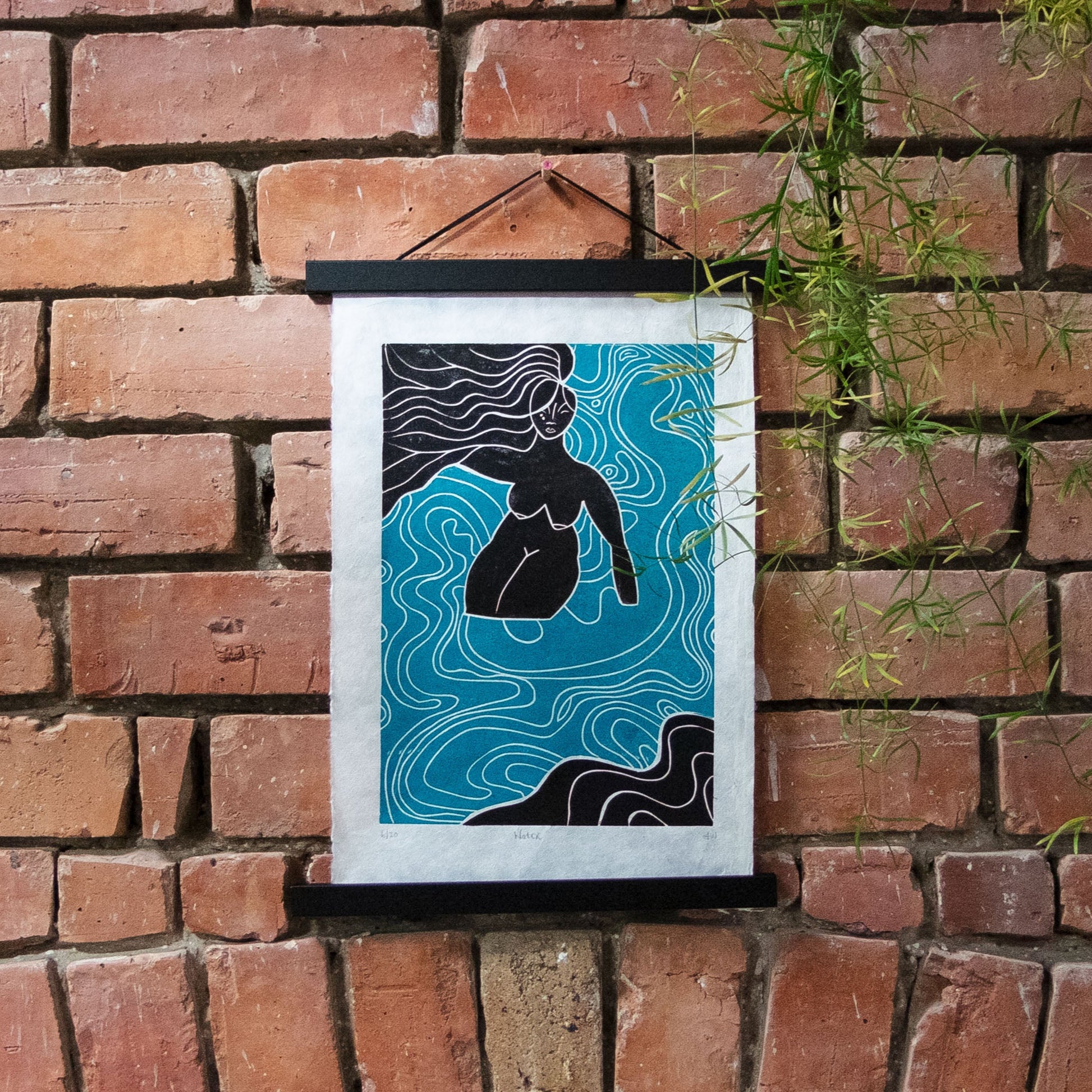 WATER SPIRIT GODDESS | ELEMENTAL | linocut print image 1