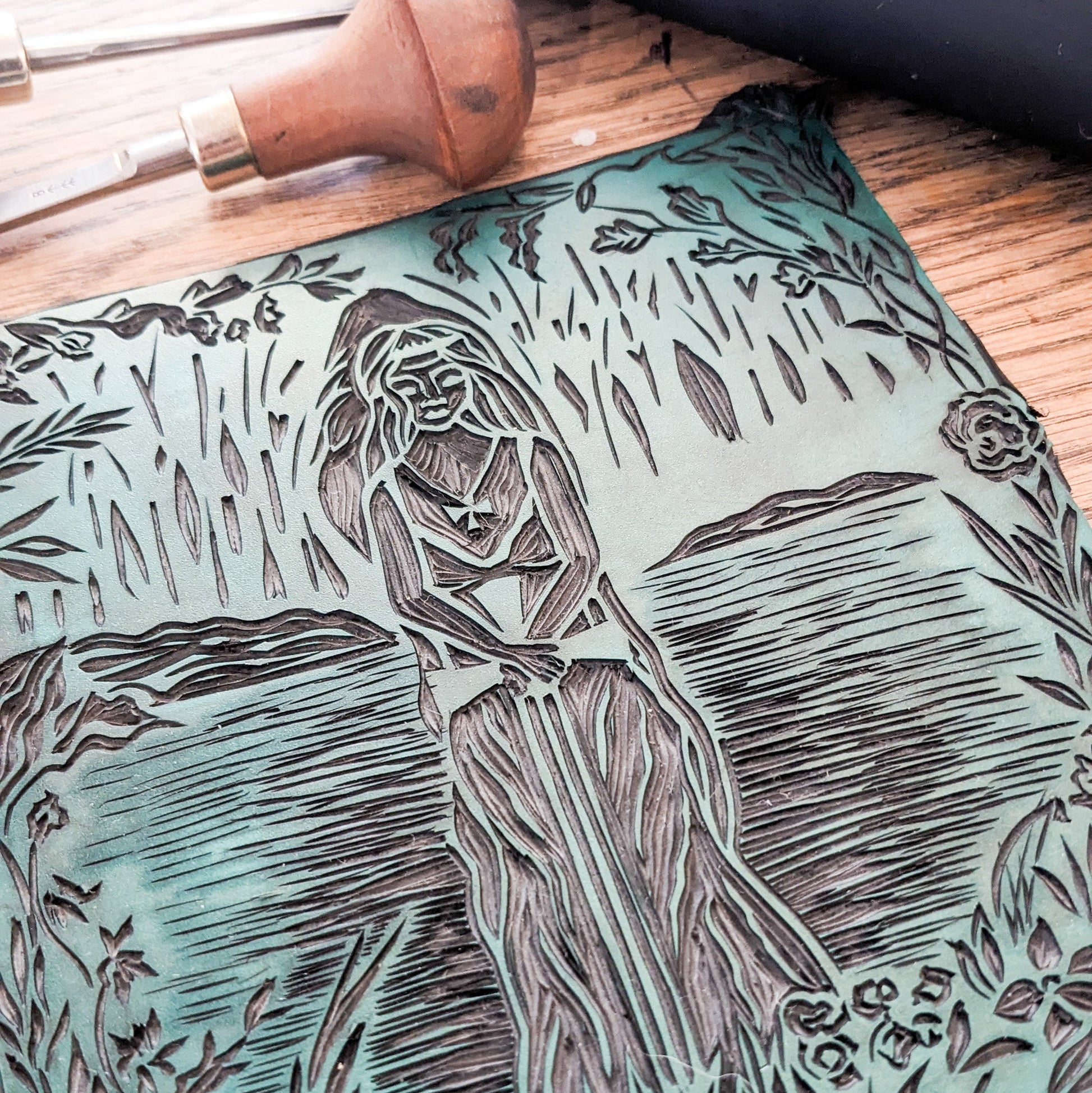 LADY OF THE LAKE | VIVIAN | Original linocut print image 4