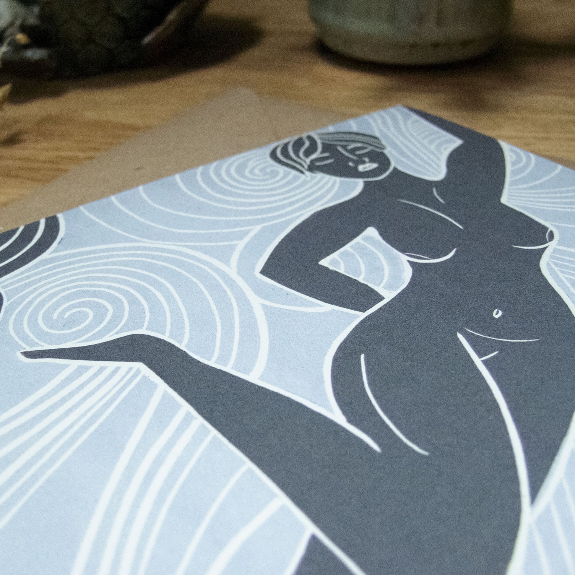 AIR SPIRIT GODDESS | Greeting card | Linocut design image 1