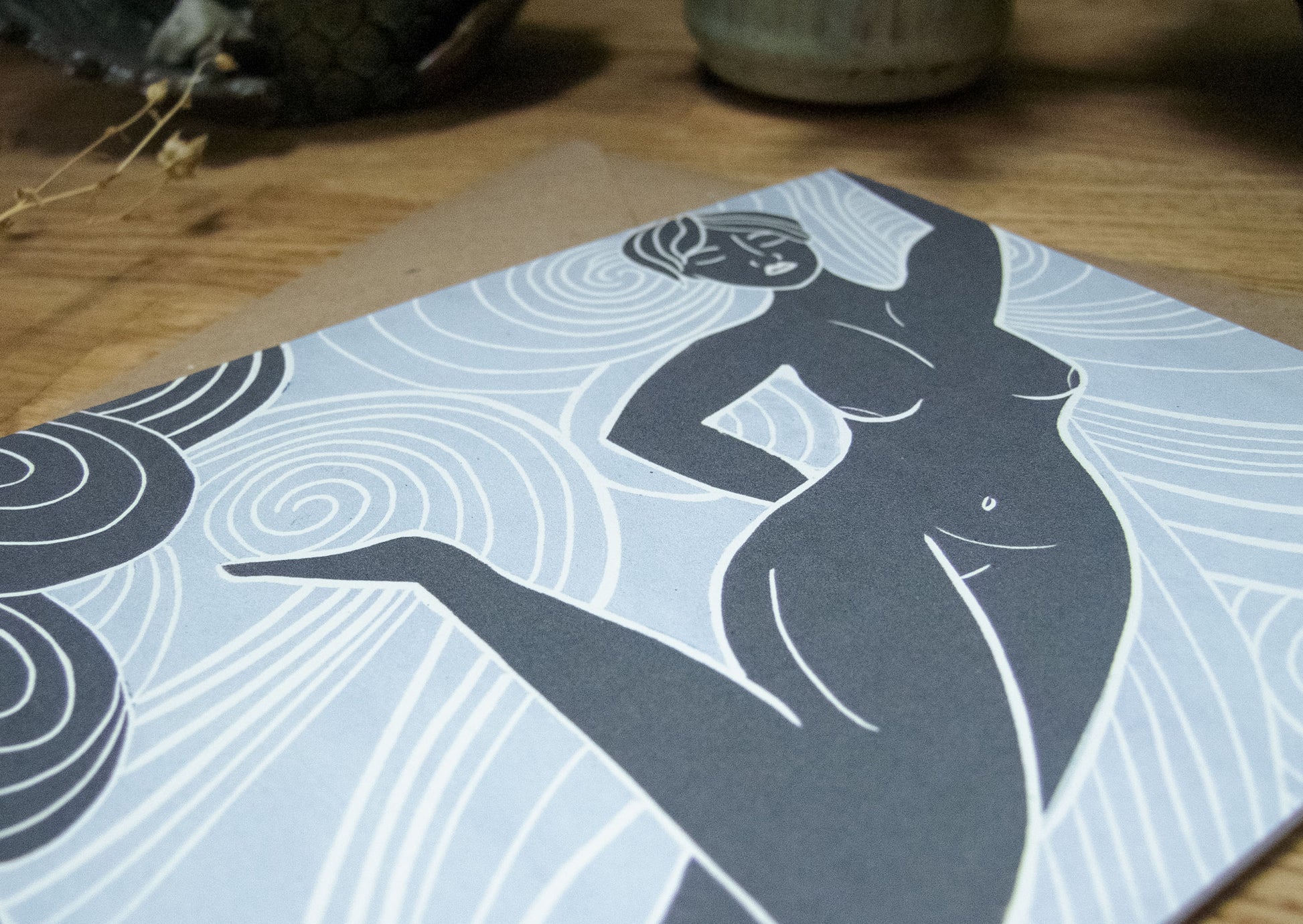 AIR SPIRIT GODDESS | Greeting card | Linocut design image 1