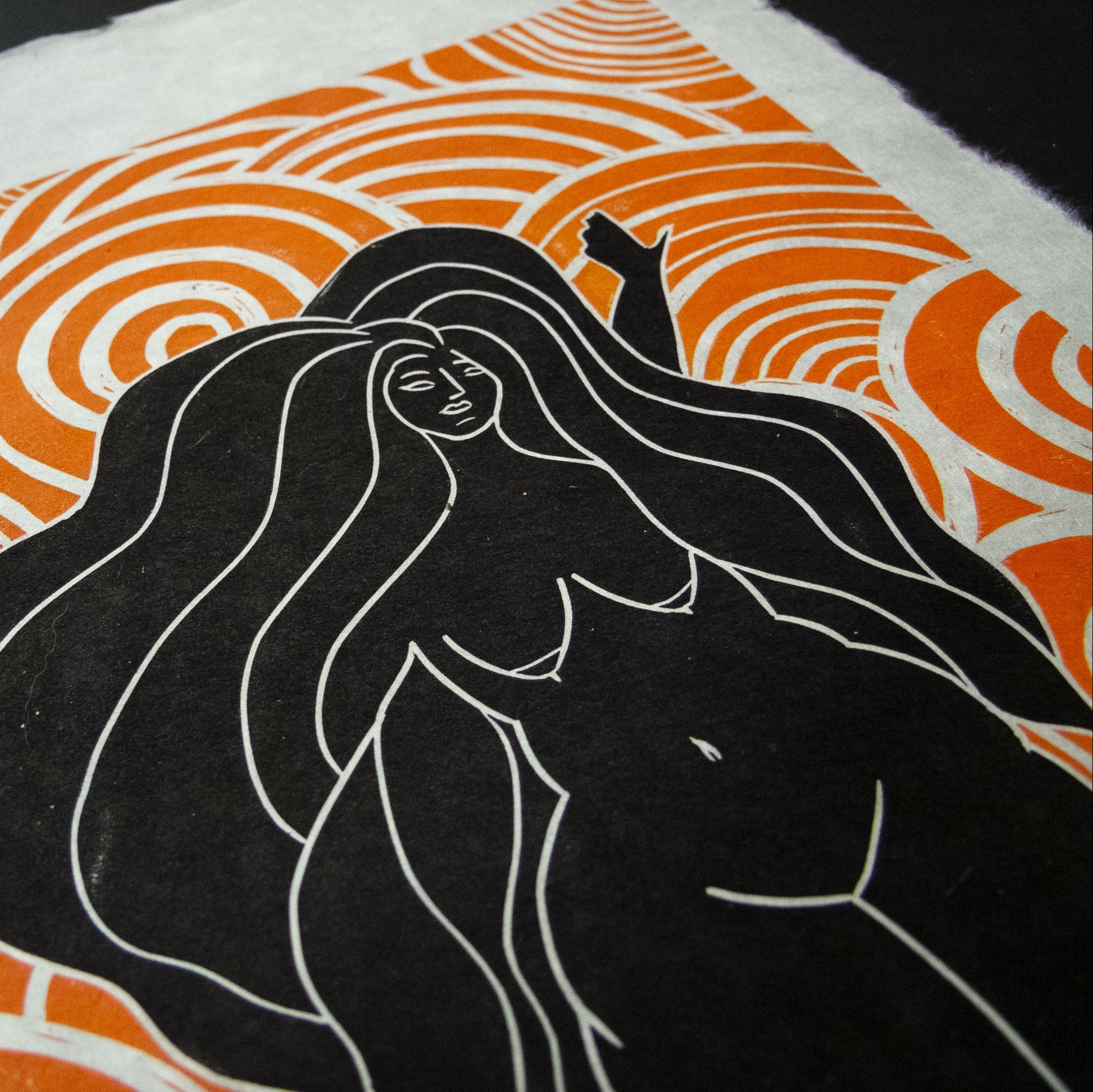 FIRE SPIRIT GODDESS | ELEMENTAL | Original linocut print image 7