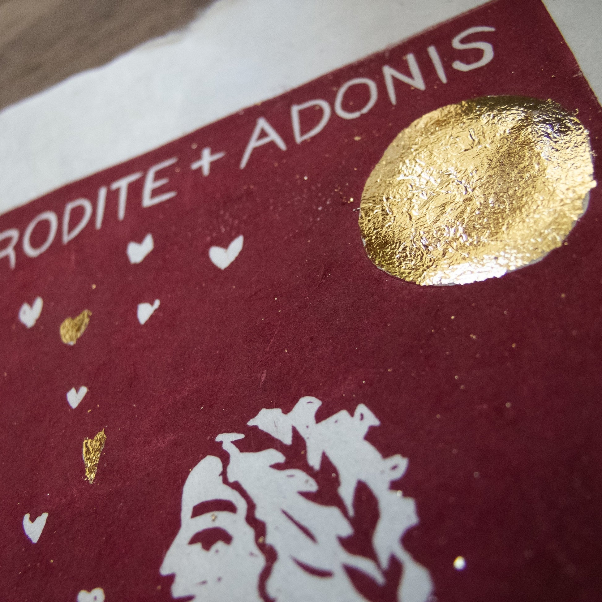 APHRODITE AND ADONIS | GREEK LOVERS |  Original linocut print image 5