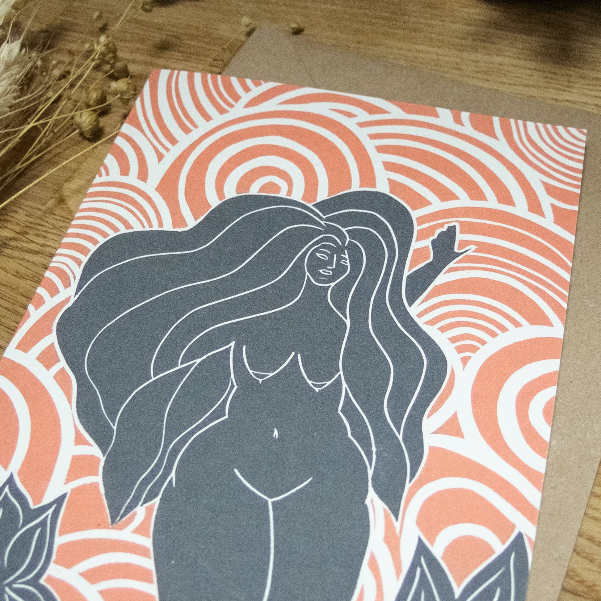 FIRE SPIRIT GODDESS | Greeting card | Linocut design image 2