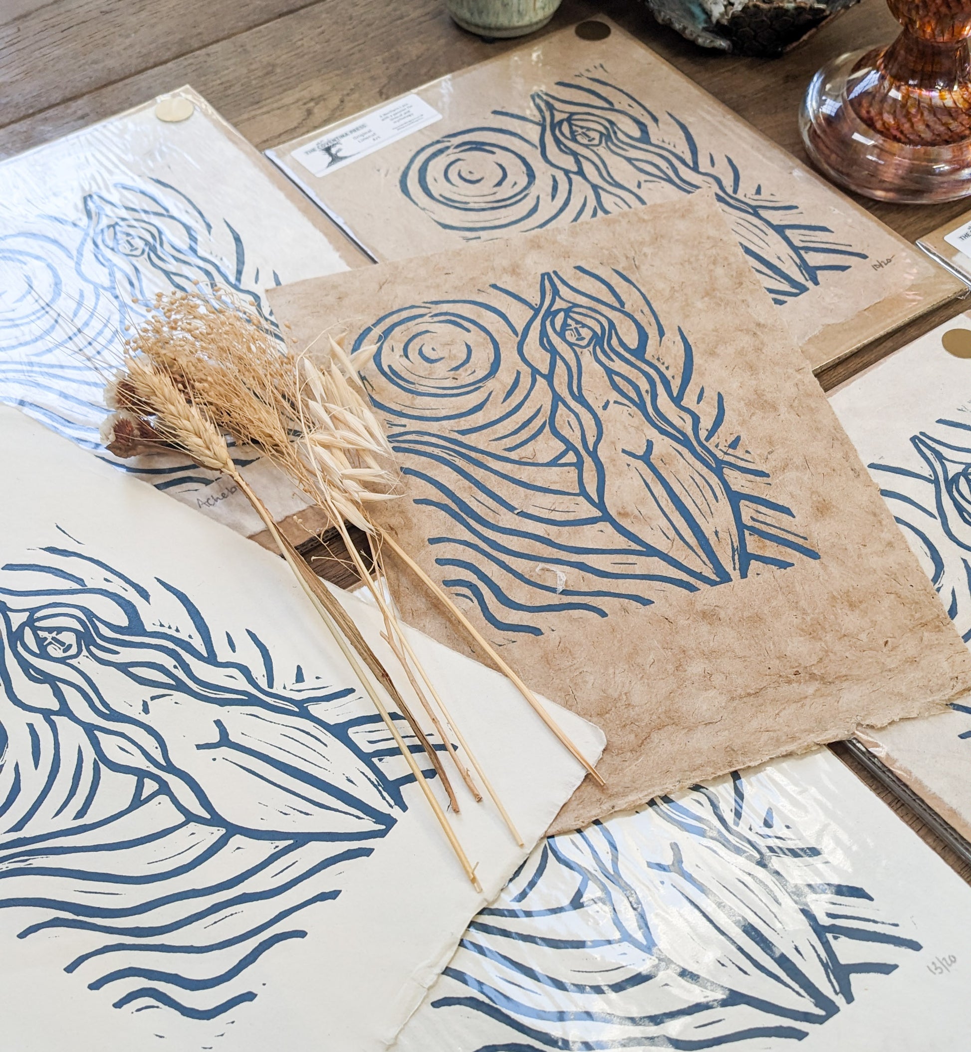 ACHELOIS | GREEK MOON GODDESS | Original linocut print image 3