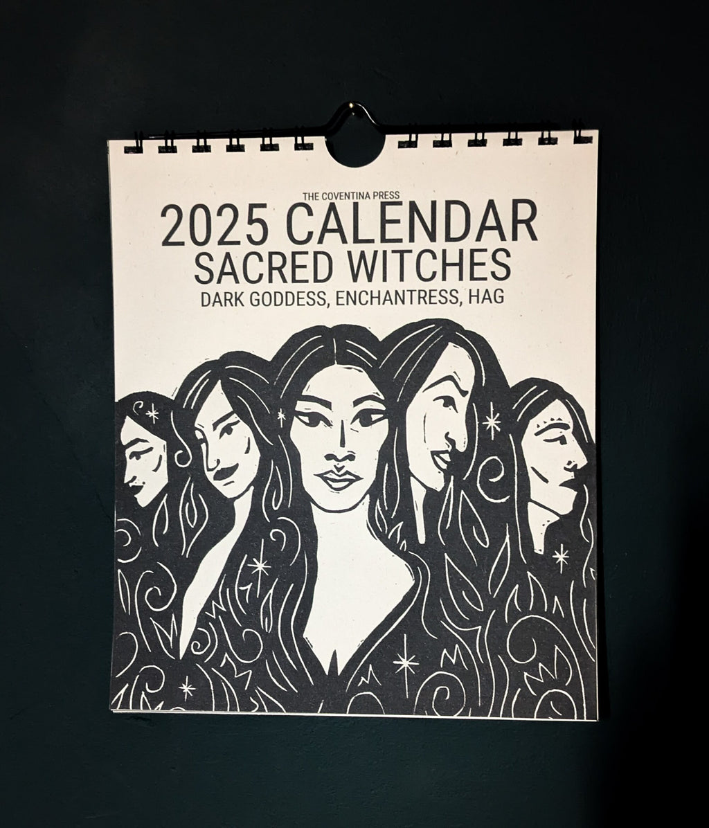 a 2025 calendar sacred witches with 5 witchy women on the front cover