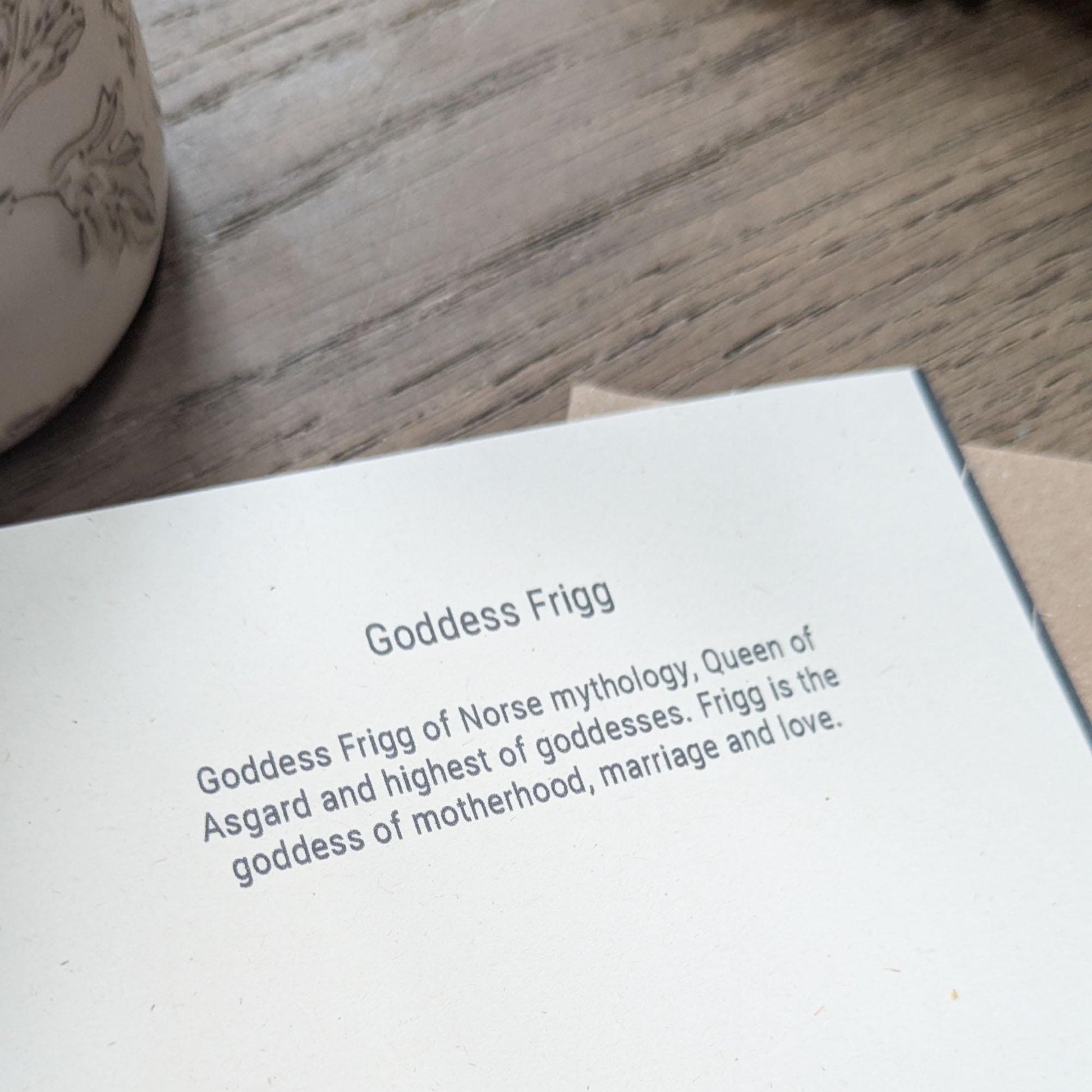 Linocut design Goddess Frigg Greeting card with silver moon, older woman white hair with braids