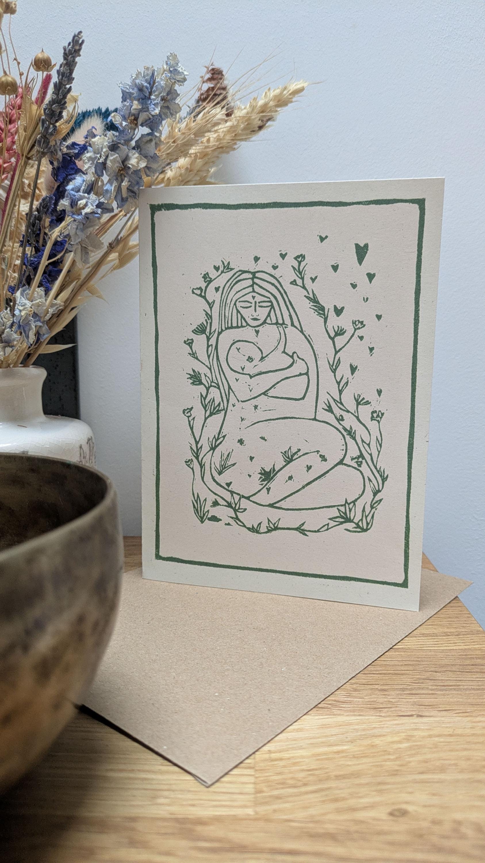 Linocut design Goddess Greeting card