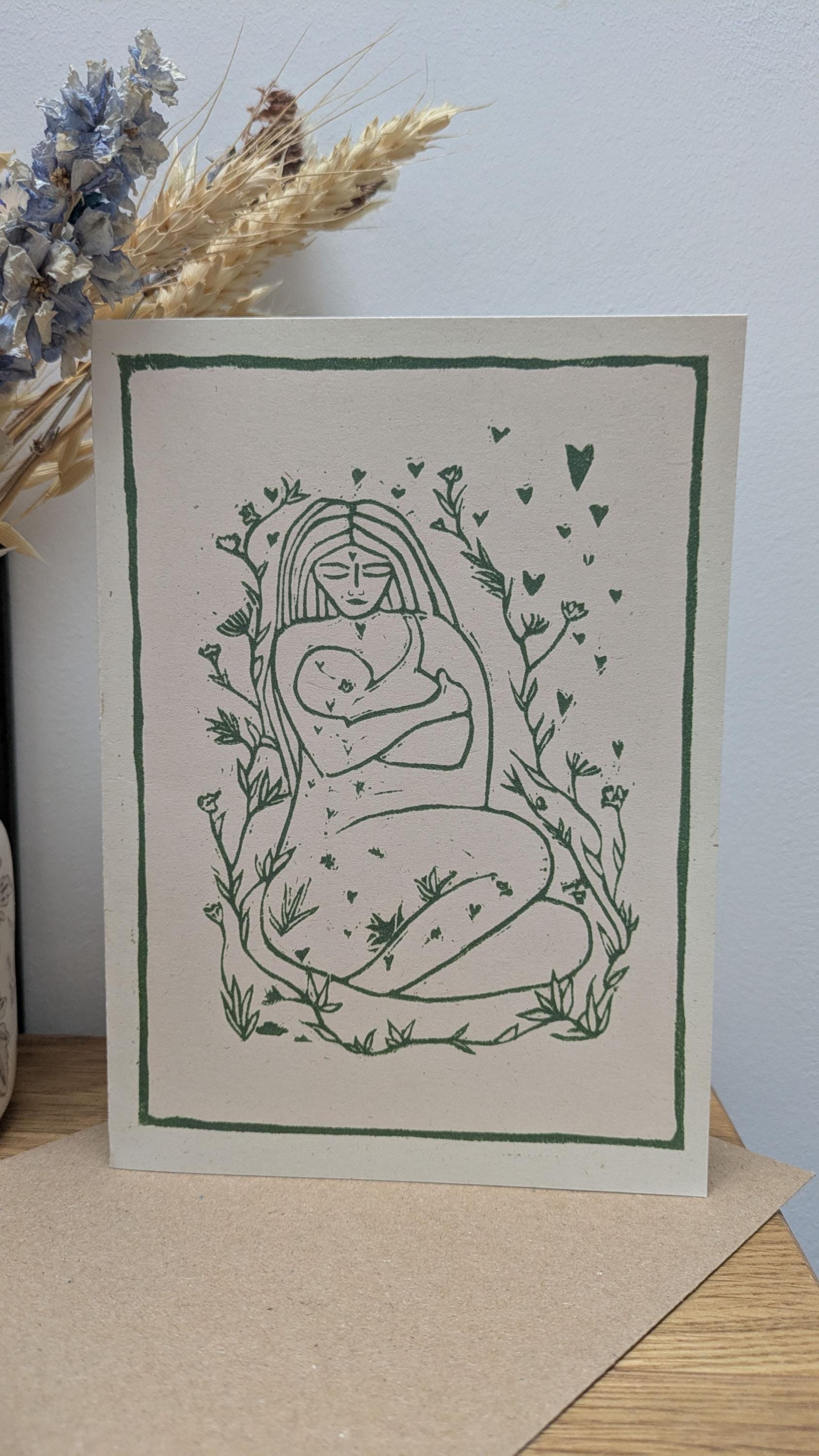 Linocut design Goddess Greeting card
