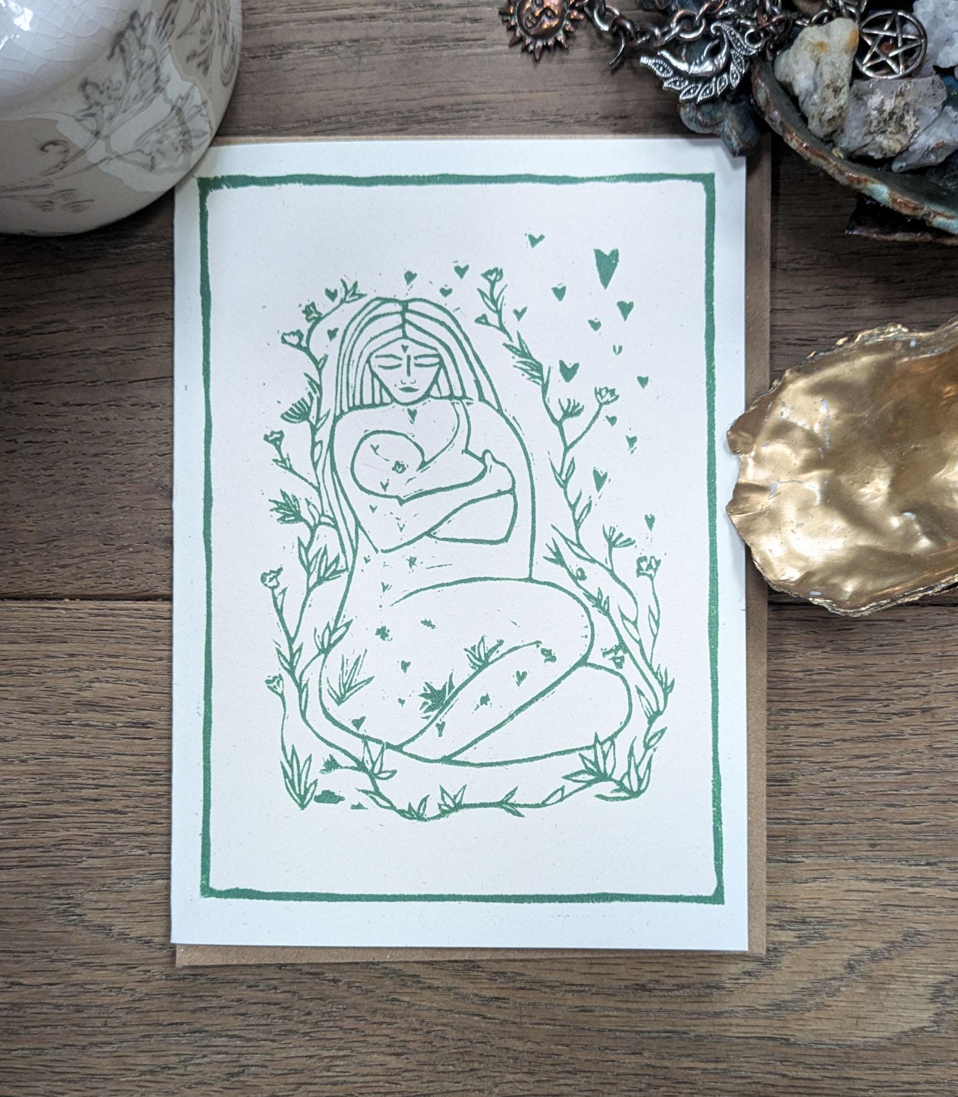 Linocut design Goddess Greeting card
