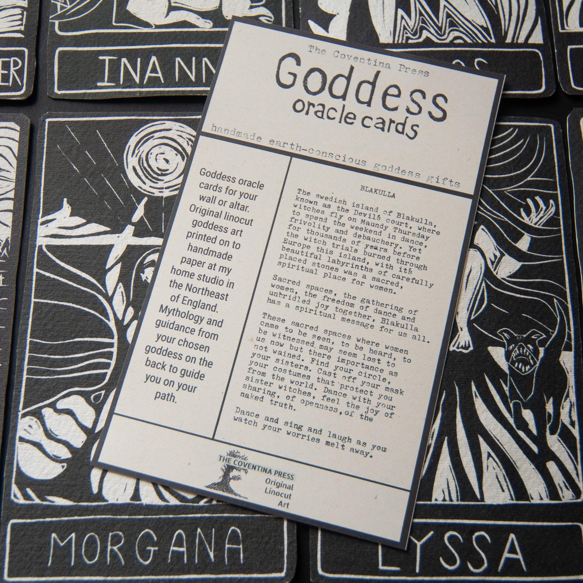 Blakulla altar card | Goddess oracle card | handmade linocut art, eco-friendly gifts.