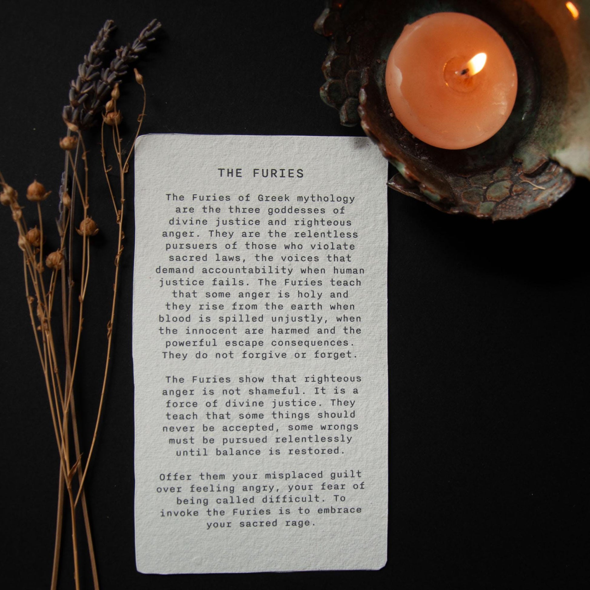 The Furies, Greek goddesses of divine justice. Goddess guidance oracle card, Greek Mythology, handmade linocut art, eco-friendly gifts.