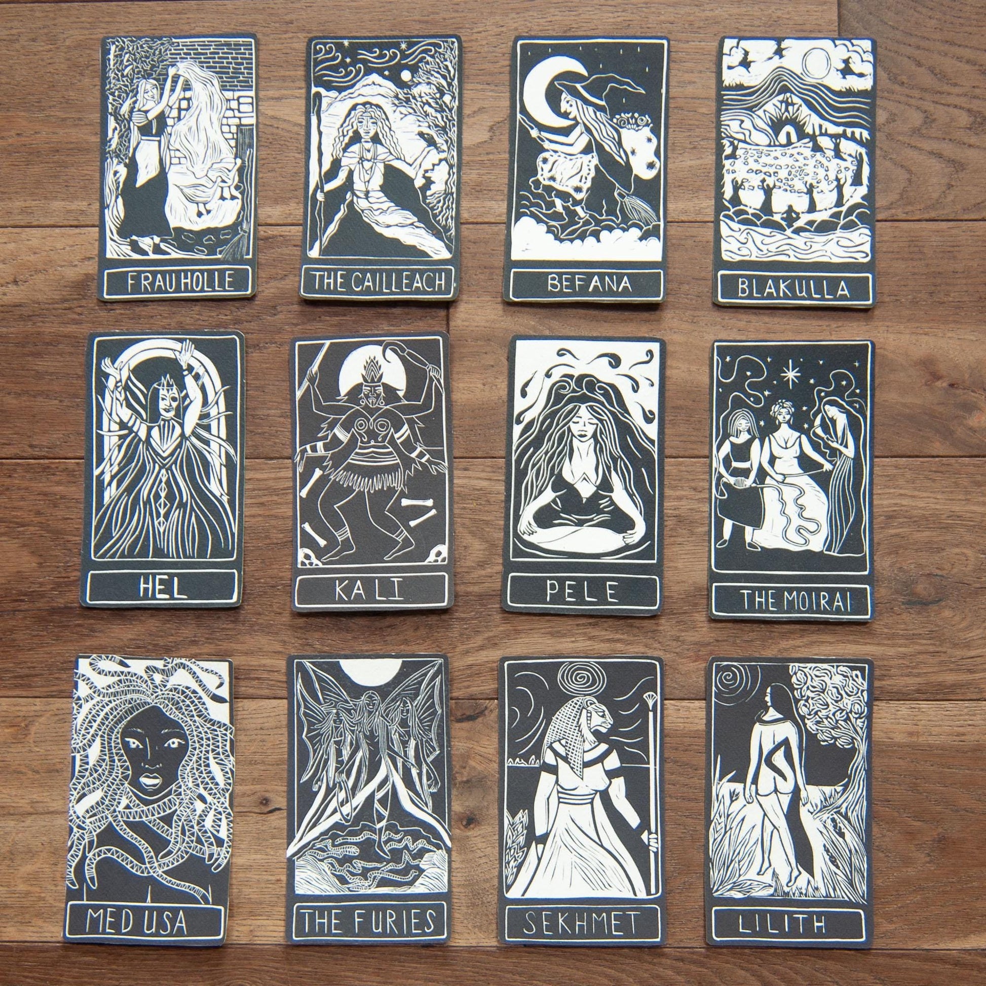 Sekhmet, Egyptian goddess of the sun, chaos and war. Goddess guidance oracle card, handmade linocut art, eco-friendly gifts.