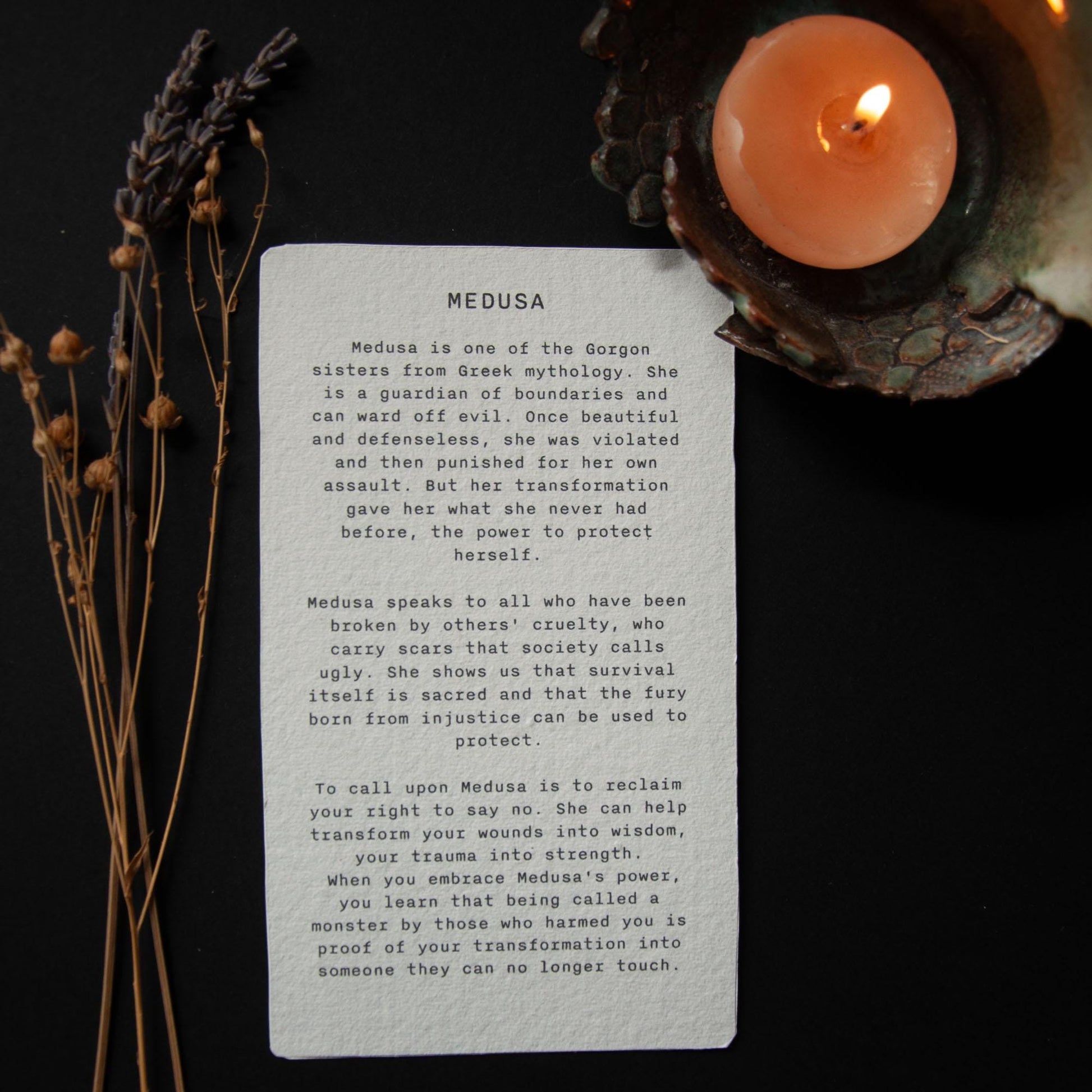 Medusa, Greek Goddess oracle cards handmade linocut art, eco-friendly gifts.