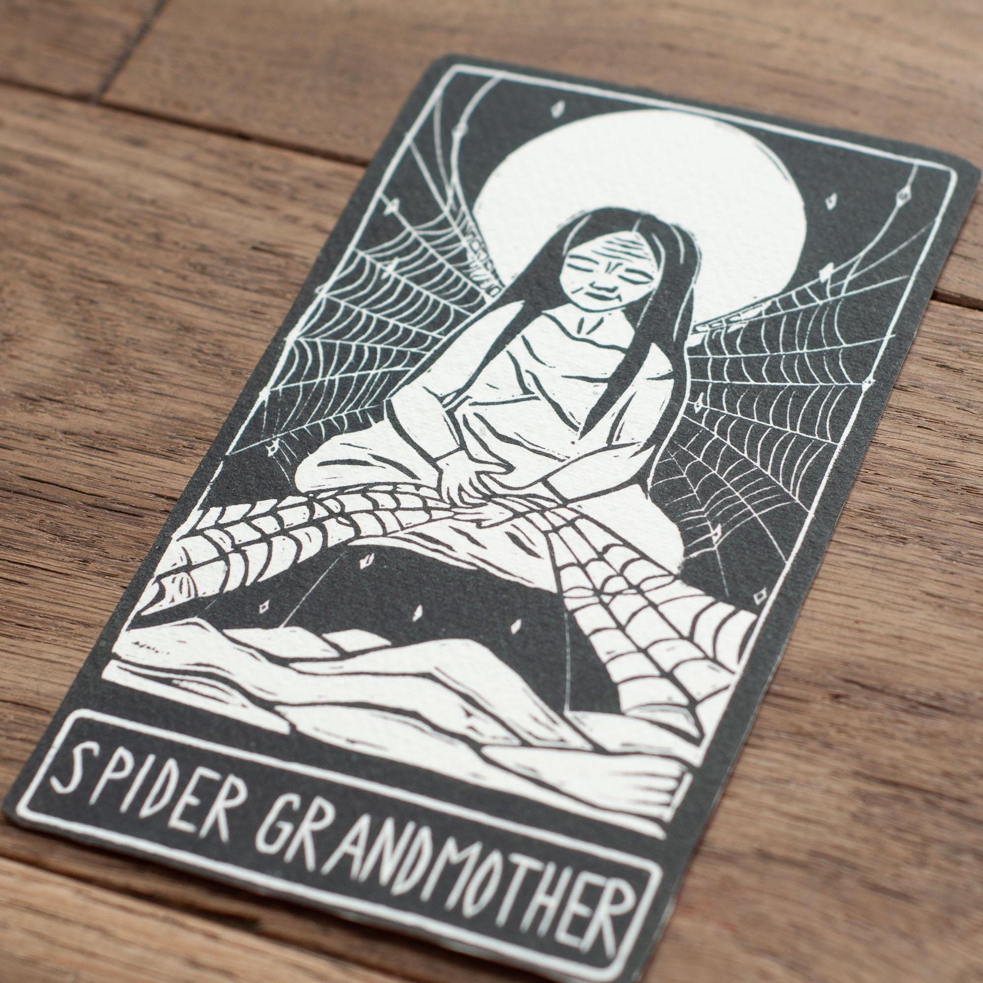 Spider Grandmother, native amercian goddess oracle cards handmade linocut art, eco-friendly gifts.