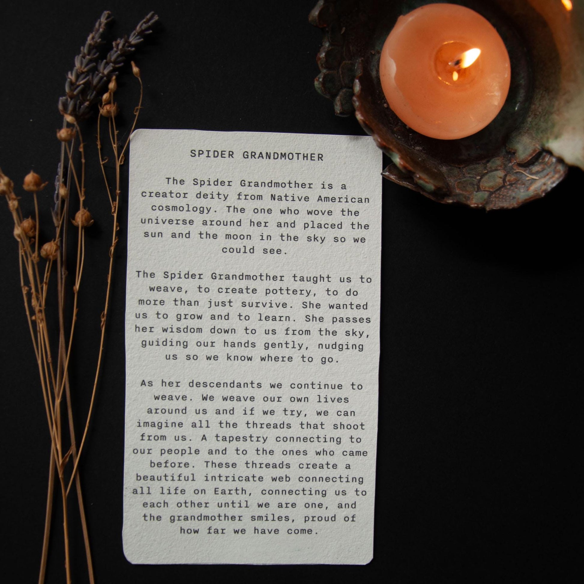 Spider Grandmother, native amercian goddess oracle cards handmade linocut art, eco-friendly gifts.