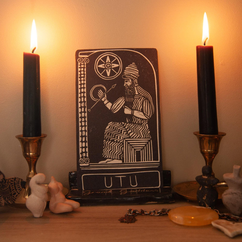 God Utu | Handmade goddess/god oracle cards, linocut art, eco-friendly gifts.