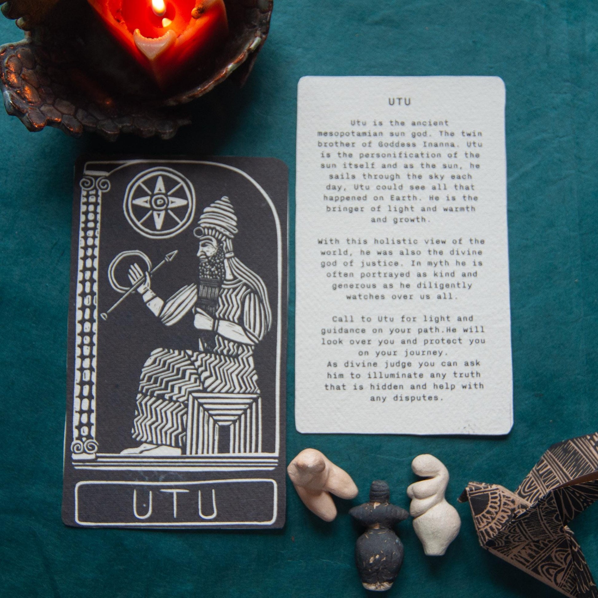 God Utu | Handmade goddess/god oracle cards, linocut art, eco-friendly gifts.