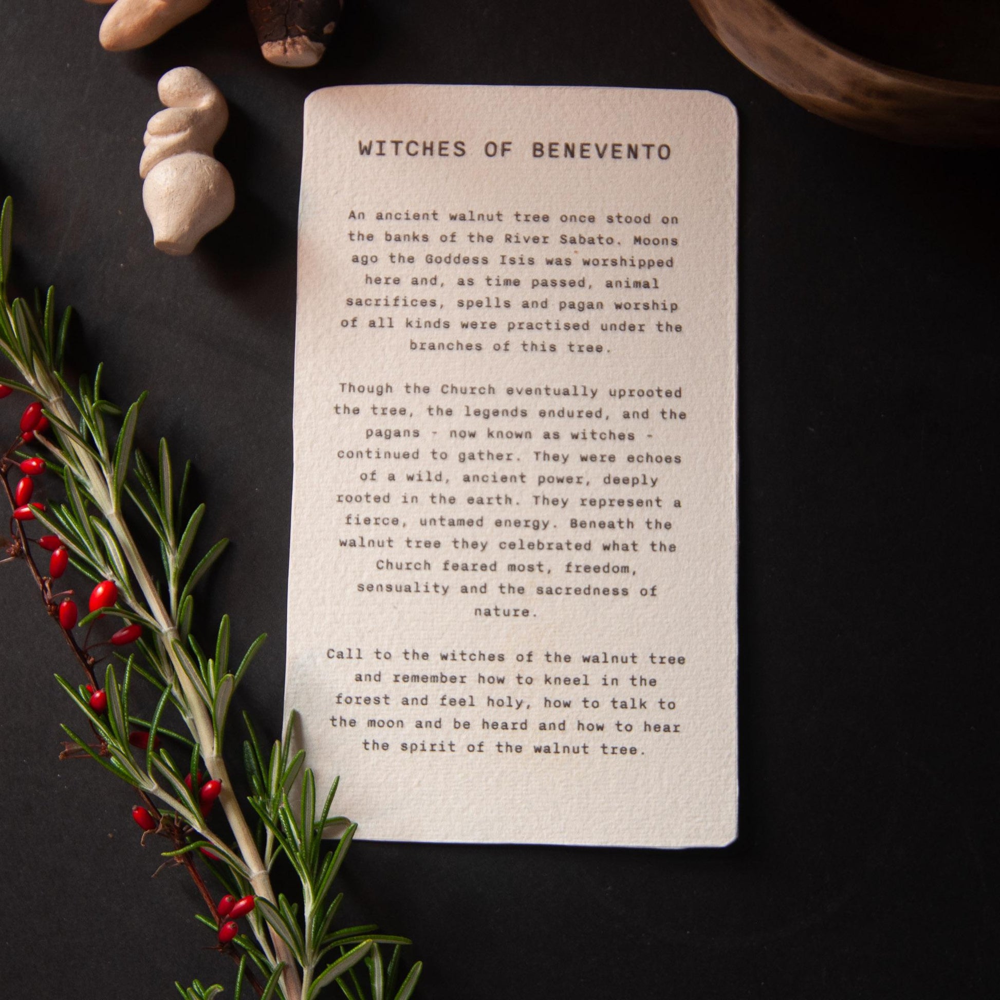 The Witches of Benevento | goddess oracle card handmade linocut art, eco-friendly gifts.