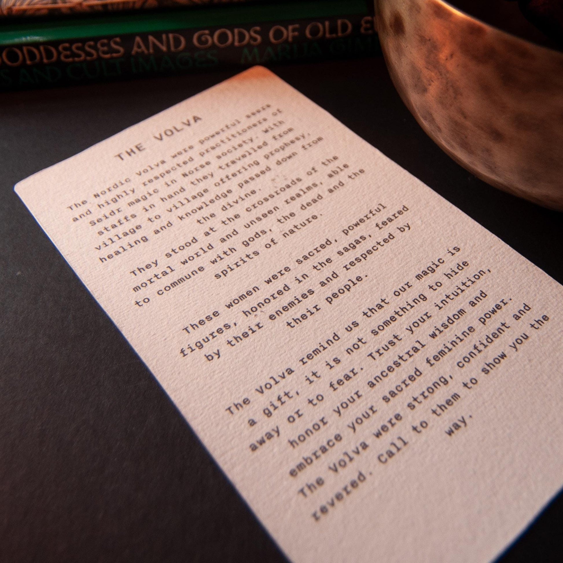 The Volva | Norse witches oracle card handmade linocut art, eco-friendly gifts.