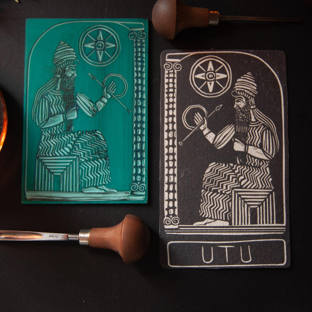 God Utu | Handmade goddess/god oracle cards, linocut art, eco-friendly gifts.