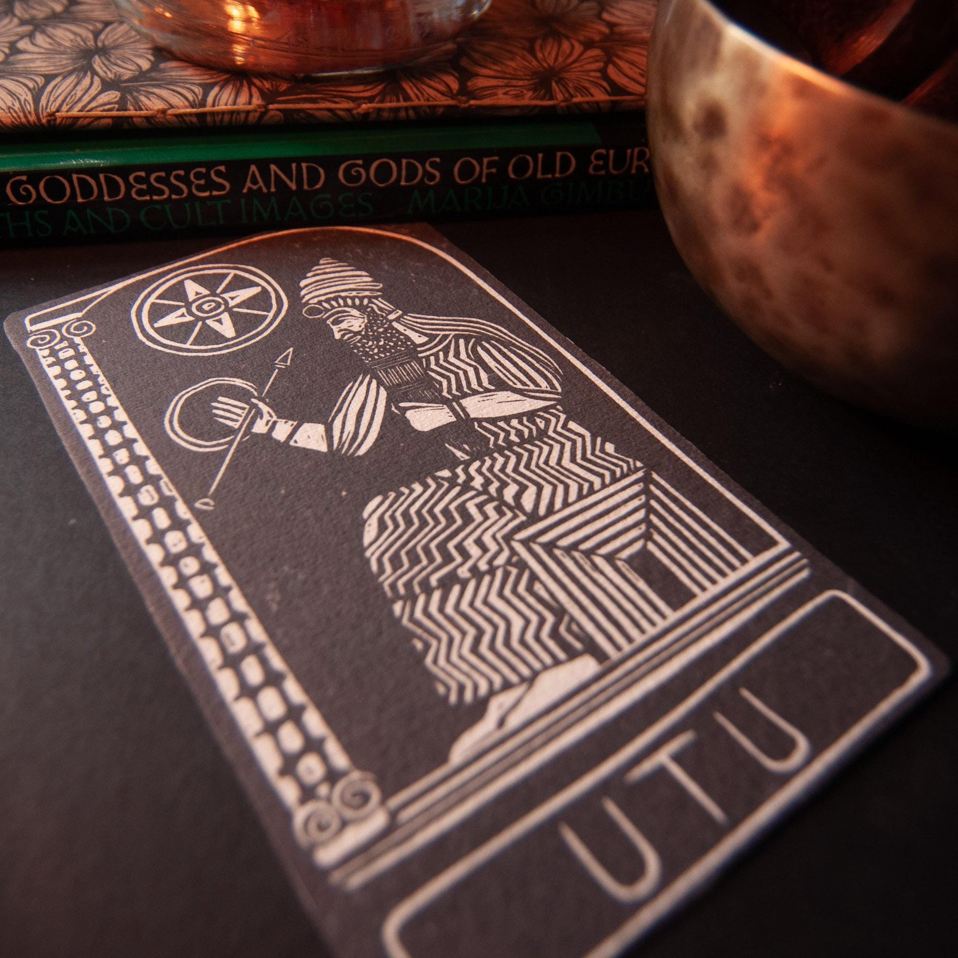 God Utu | Handmade goddess/god oracle cards, linocut art, eco-friendly gifts.