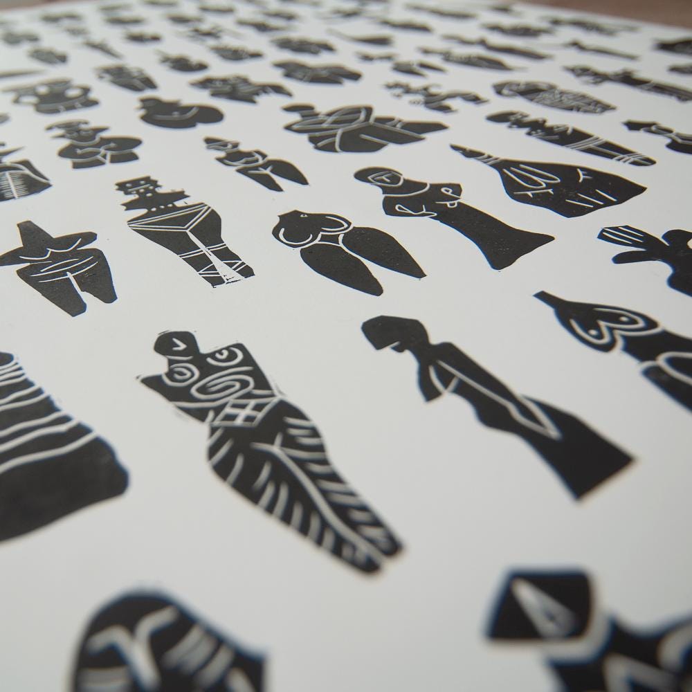 100. Our Divine Mother | Prehistoric Goddesses | Original Linocut Print