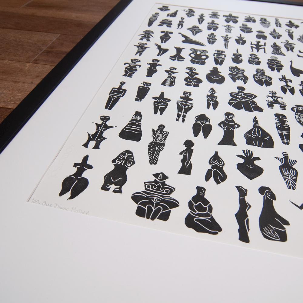 100. Our Divine Mother | Prehistoric Goddesses | Original Linocut Print
