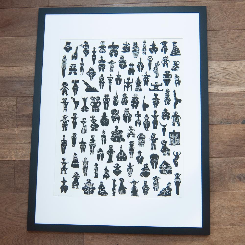 100. Our Divine Mother | Prehistoric Goddesses | Original Linocut Print