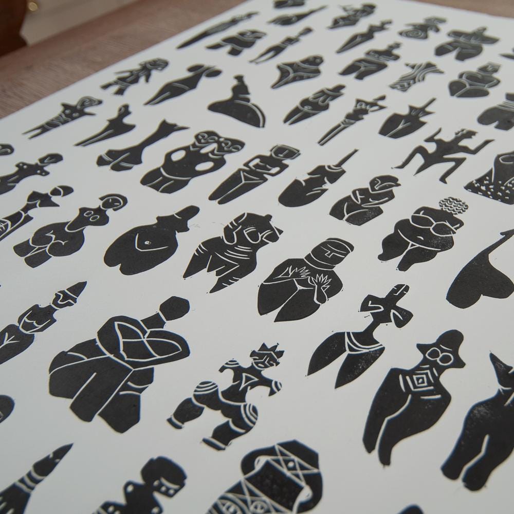 100. Our Divine Mother | Prehistoric Goddesses | Original Linocut Print
