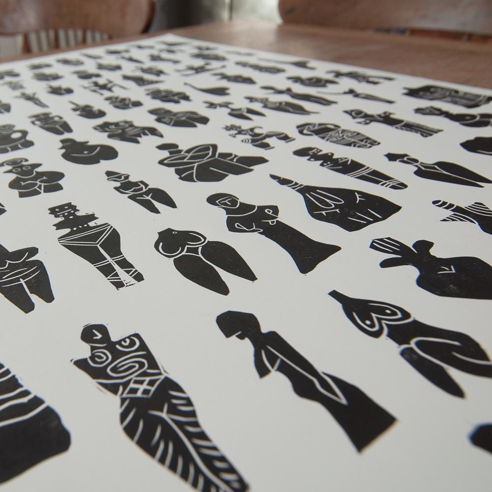 100. Our Divine Mother | Prehistoric Goddesses | Original Linocut Print