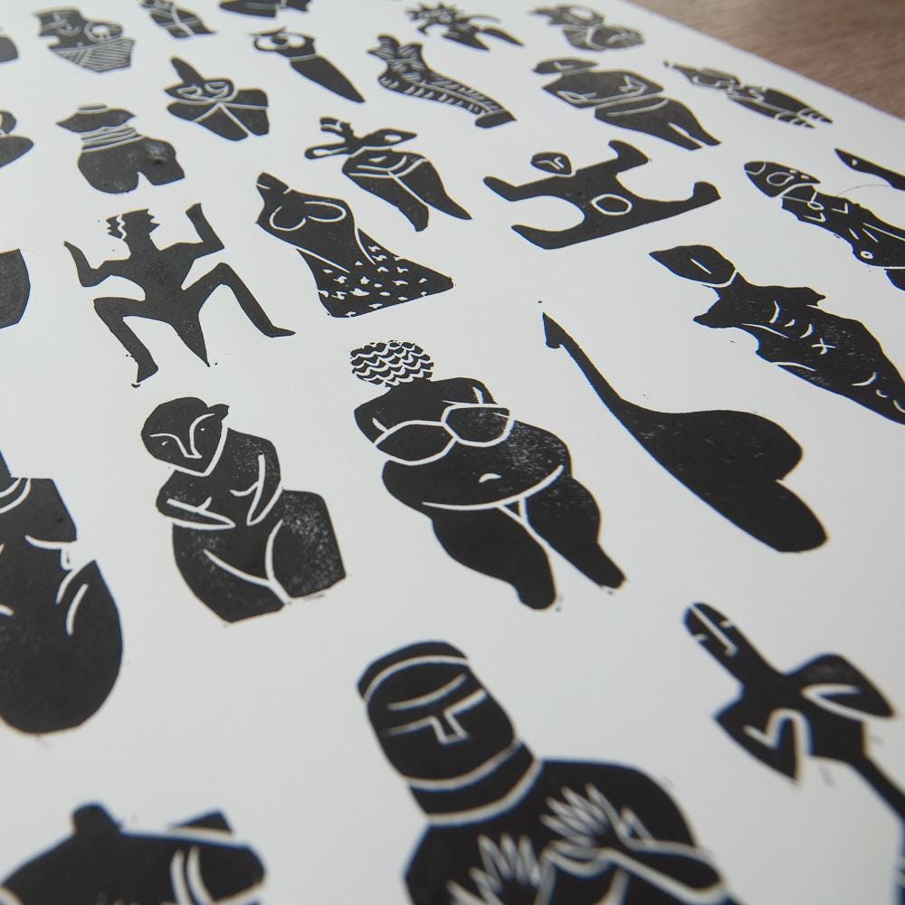 100. Our Divine Mother | Prehistoric Goddesses | Original Linocut Print