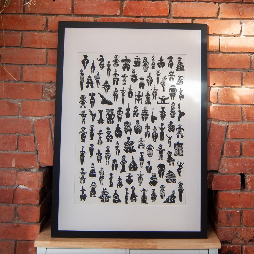 100. Our Divine Mother | Prehistoric Goddesses | Original Linocut Print