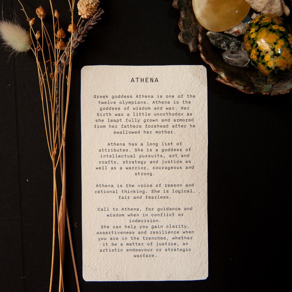 Athena Oracle card | Greek Goddess of wisdom and war. Goddess guidance, handmade linocut art
